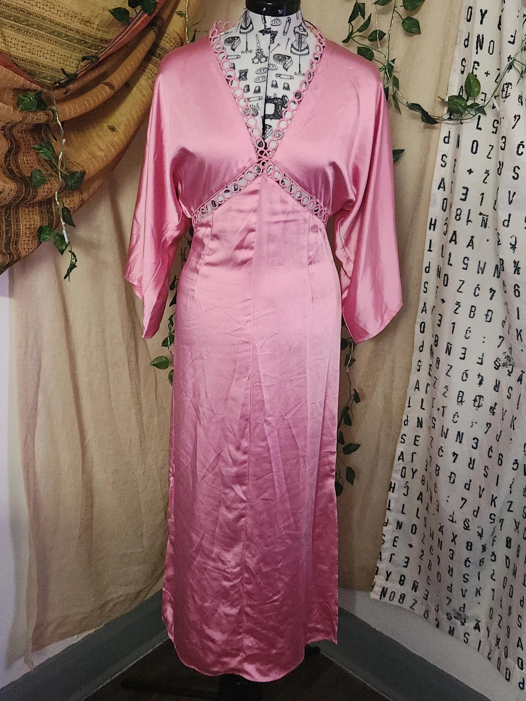 Pink Satin Kimono Style Nightgown