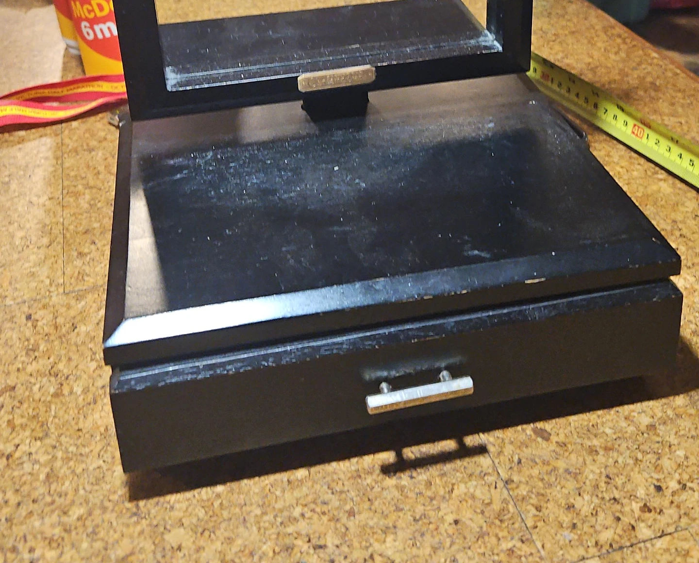 Black Tabletop Vanity Mirror with Drawer