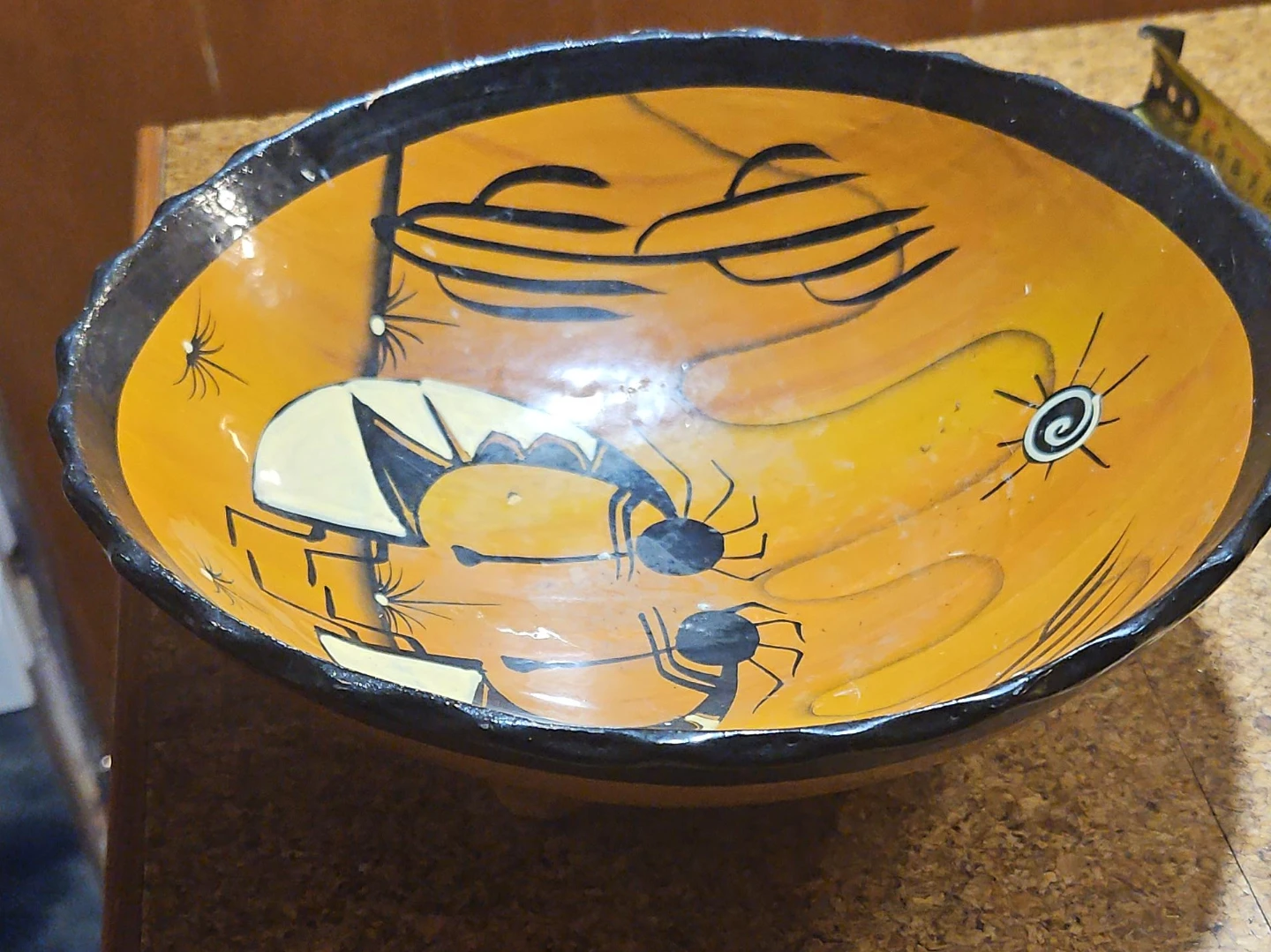 Hand-Painted Decorative Bowl with Spider and Moon Design