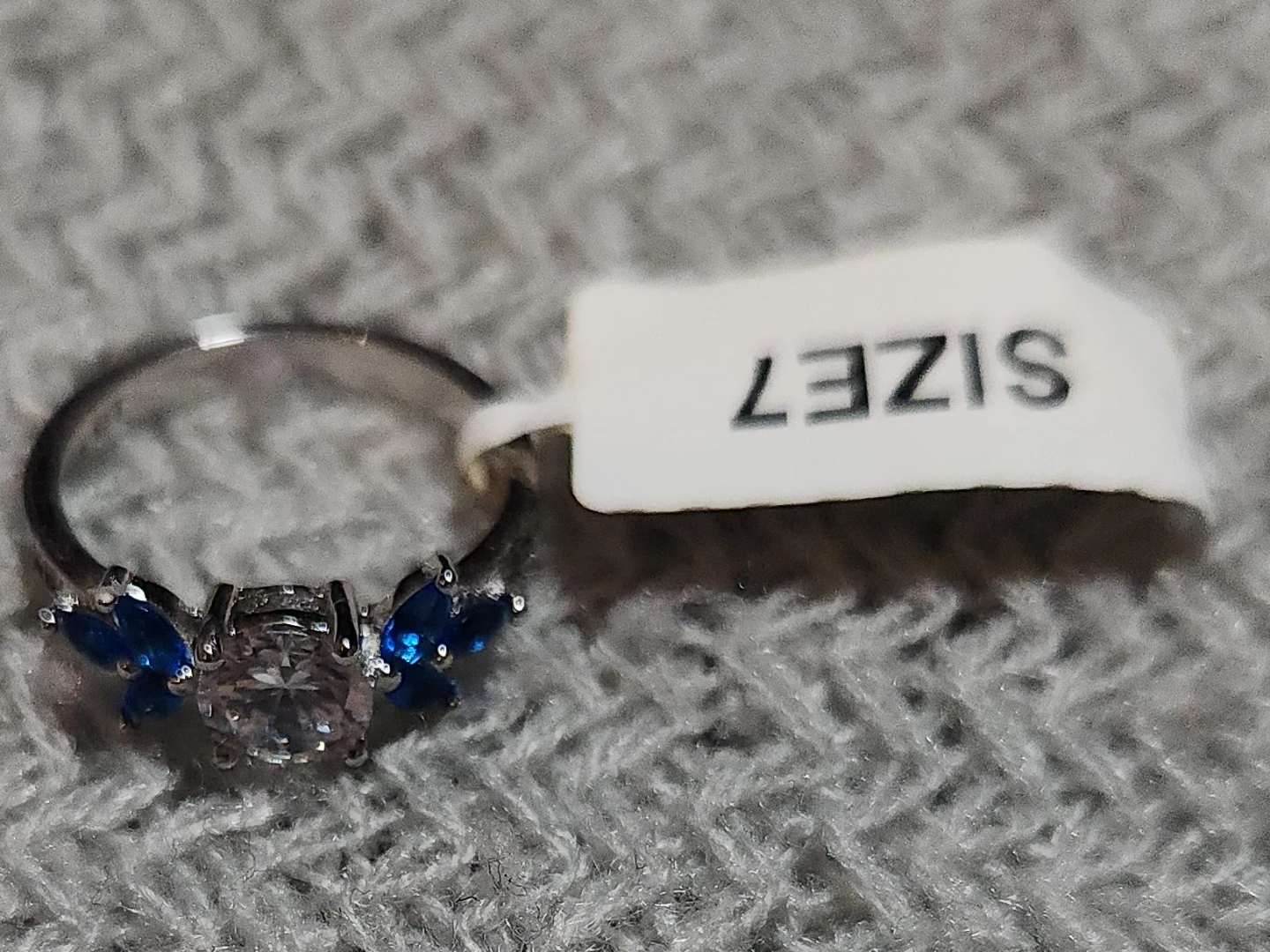 Silver-tone Ring with Blue Stones - Size 7