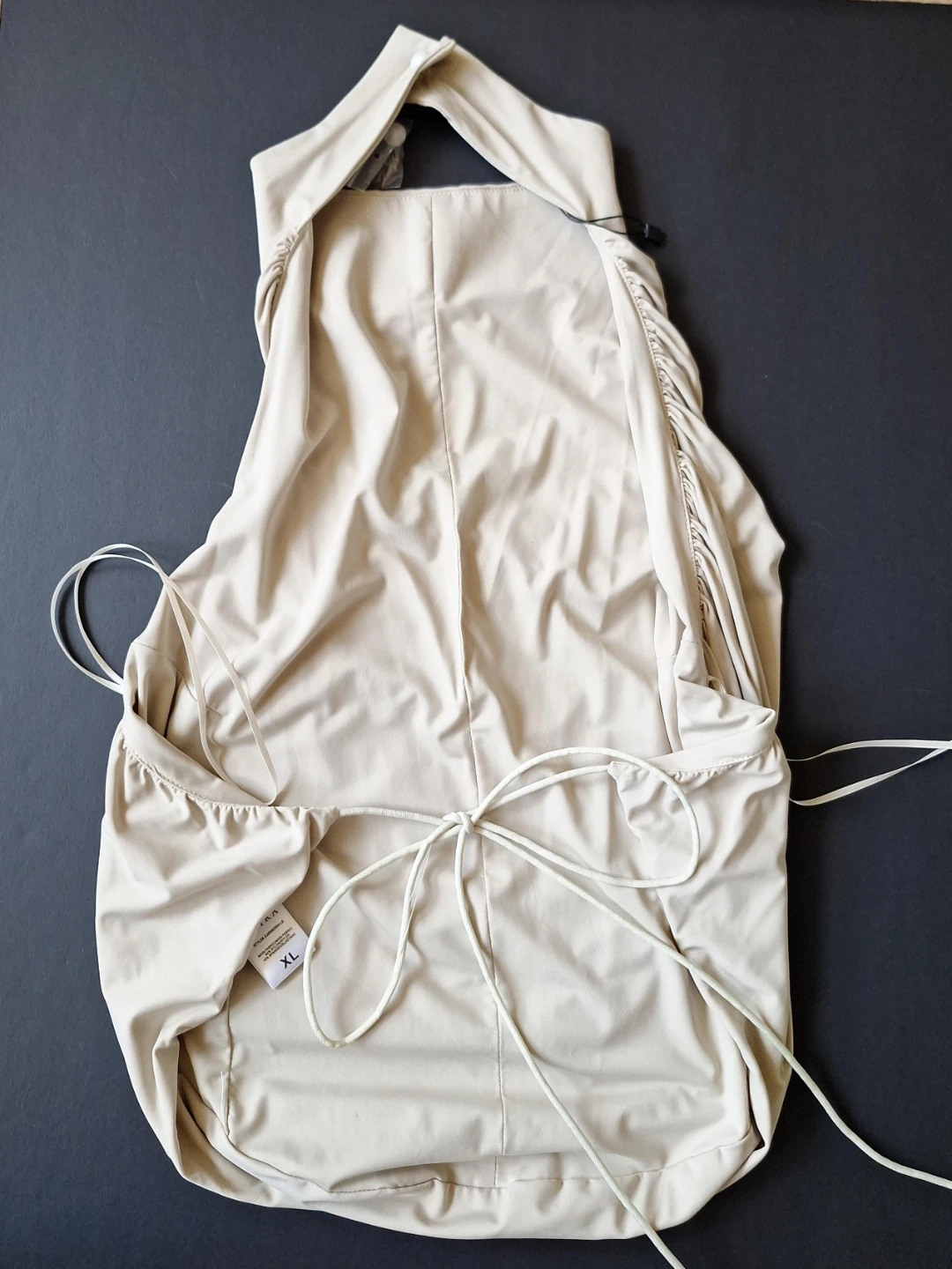 Akira  Ruched Backless Halter Top XL Beige