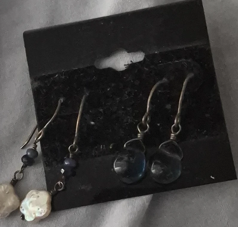 Freshwater Pearl and Blue Stone Dangle Earrings