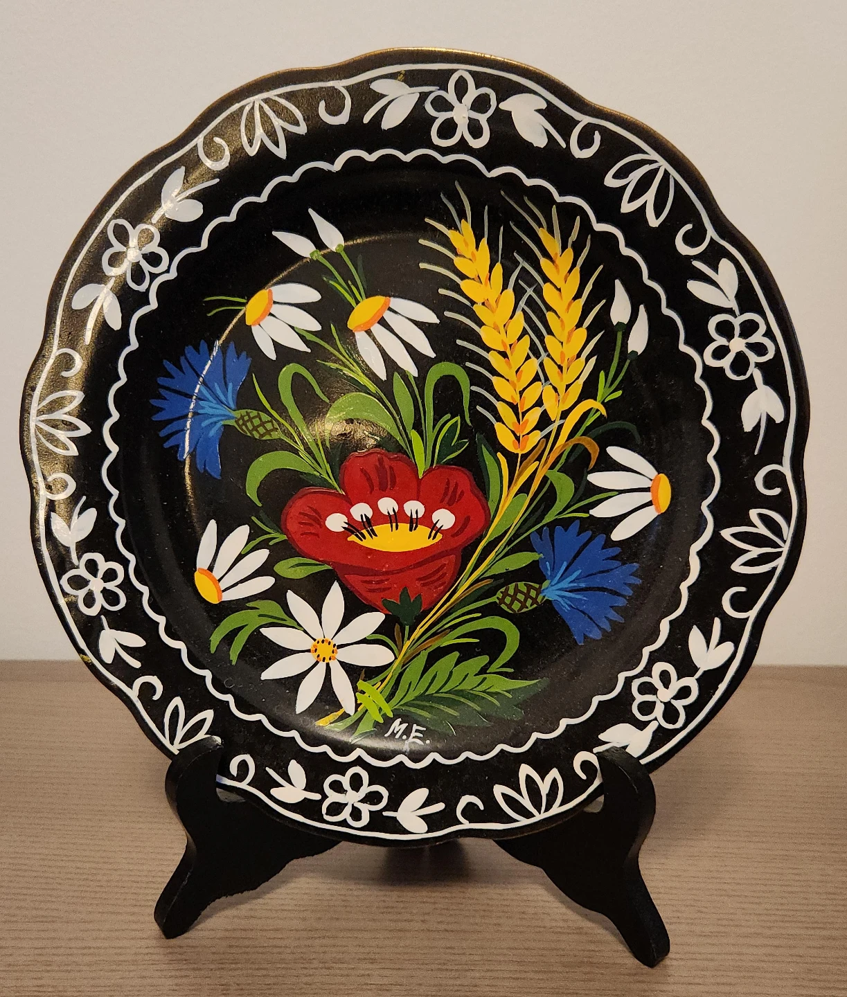 Decorative Folk Art Plate with Floral Design
