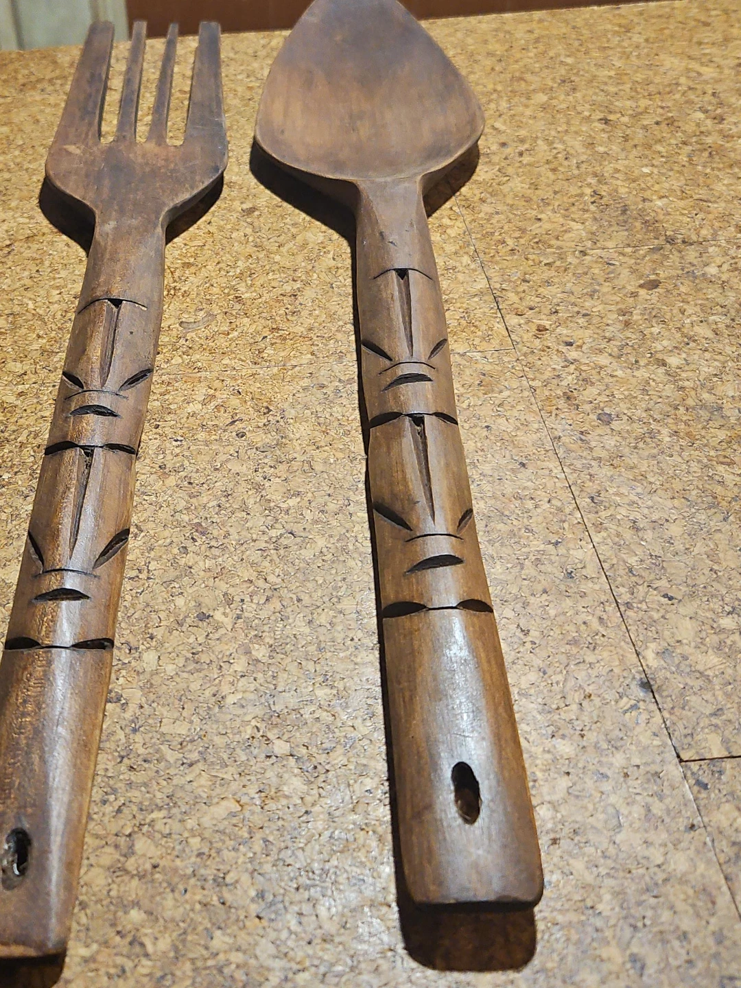 Carved Wooden Spoon and Fork Set