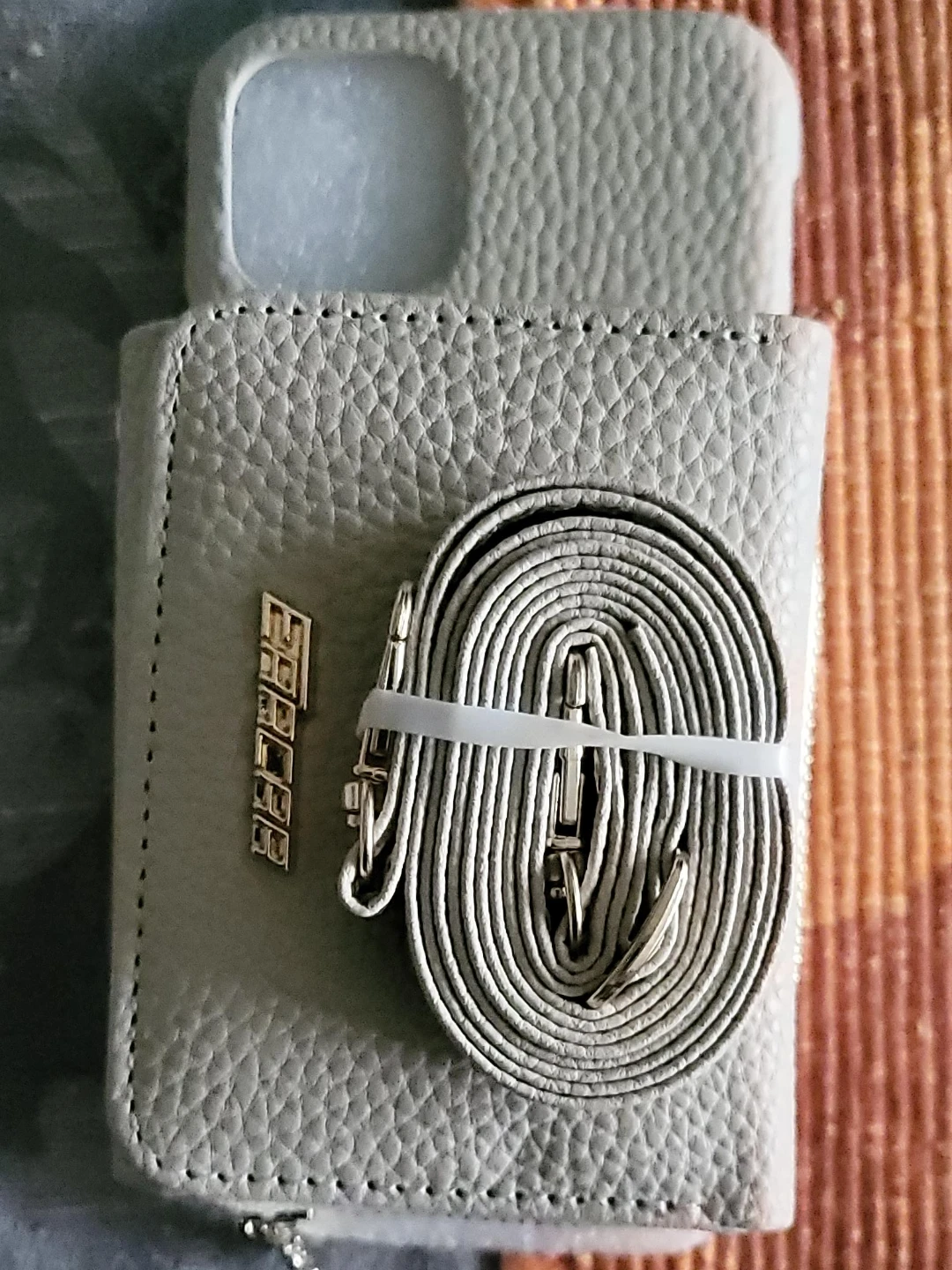 Grey Faux Leather Wallet Phone Case with Strap