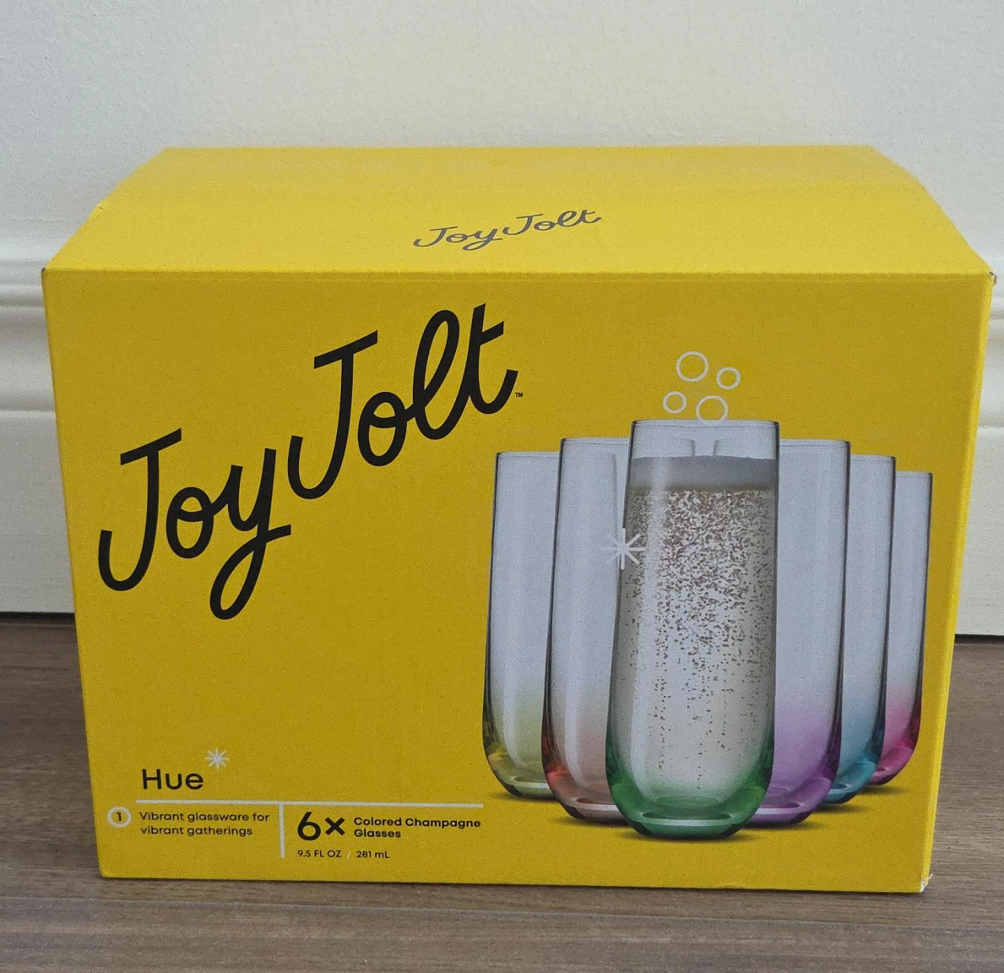 Joy Jolt Hue Colored Champagne Glasses - Set of 6