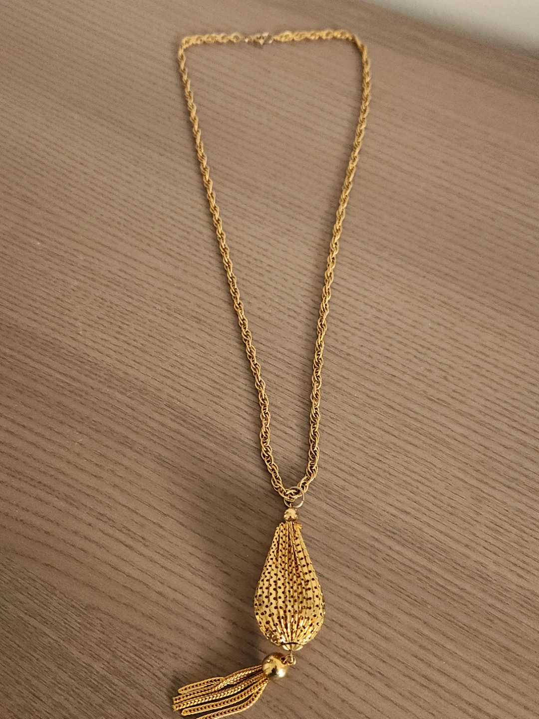 Gold Tone Rope Chain Necklace with Tassel Pendant