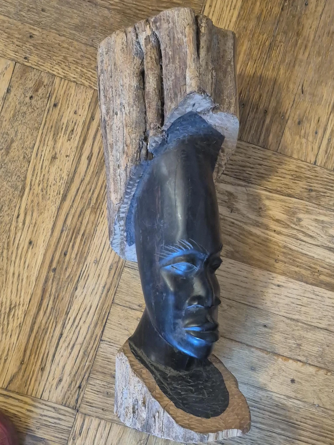Hand Carved Wood African Bust Sculpture