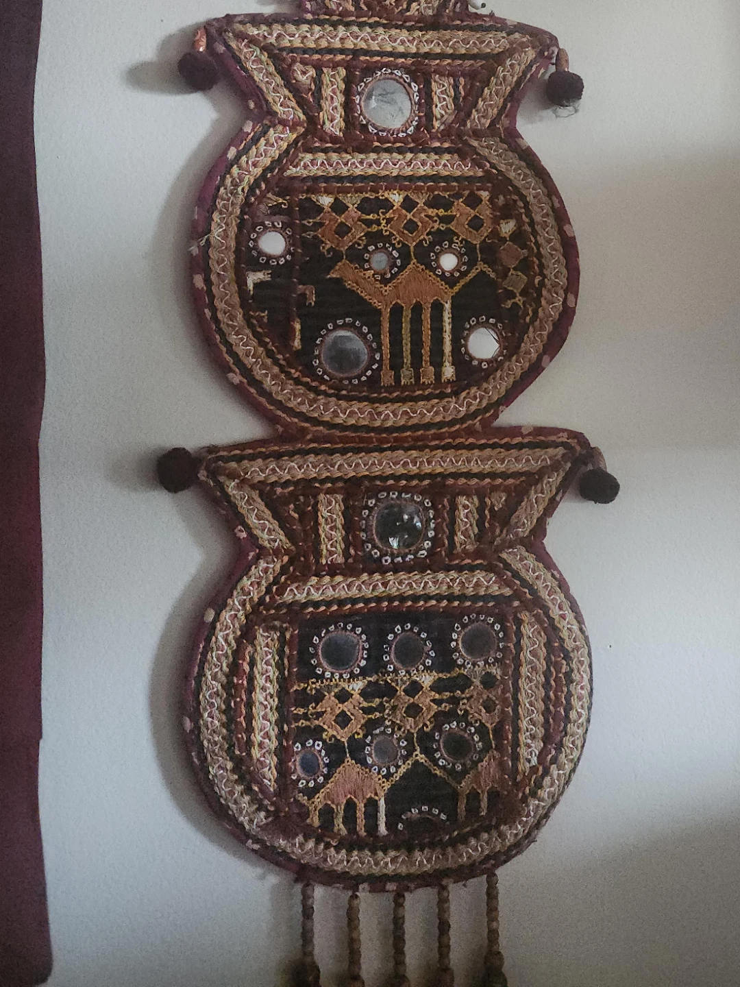 Handmade Embroidered Wall Hanging with Mirrors