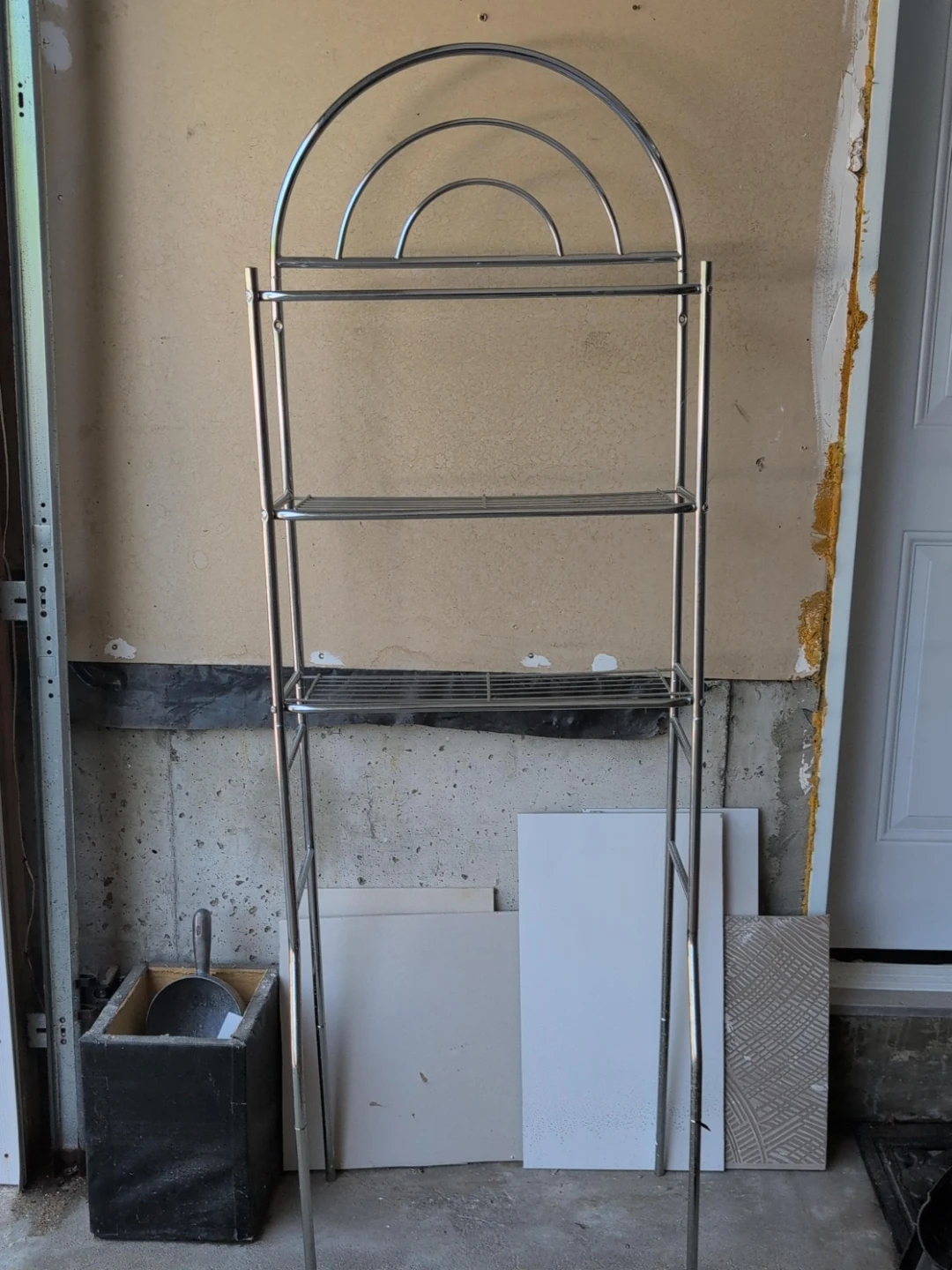 Chrome over-the-toilet shelf unit