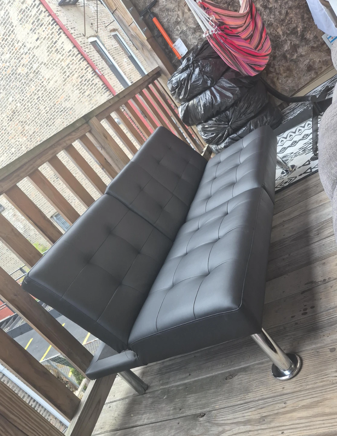 Black Faux Leather Futon Couch