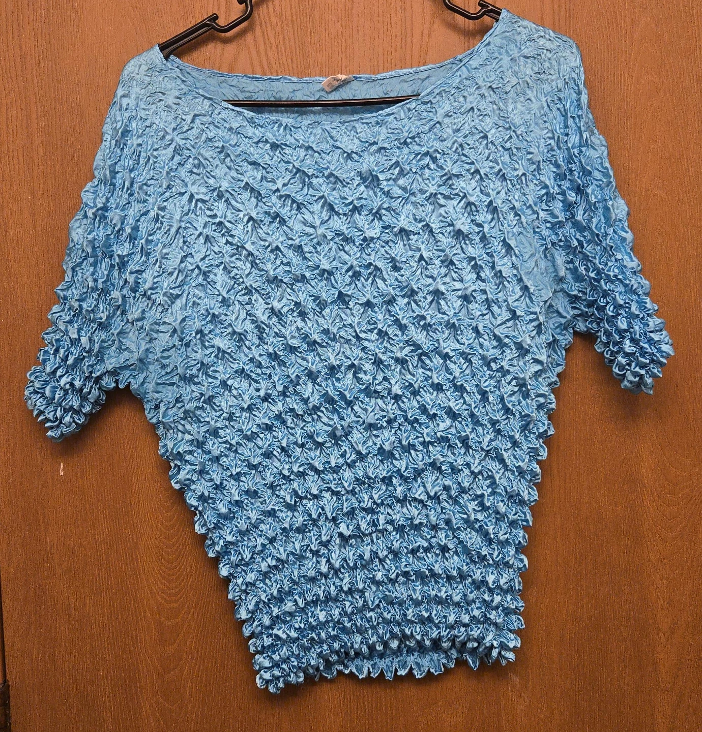 Blue Textured Dolman Sleeve Top