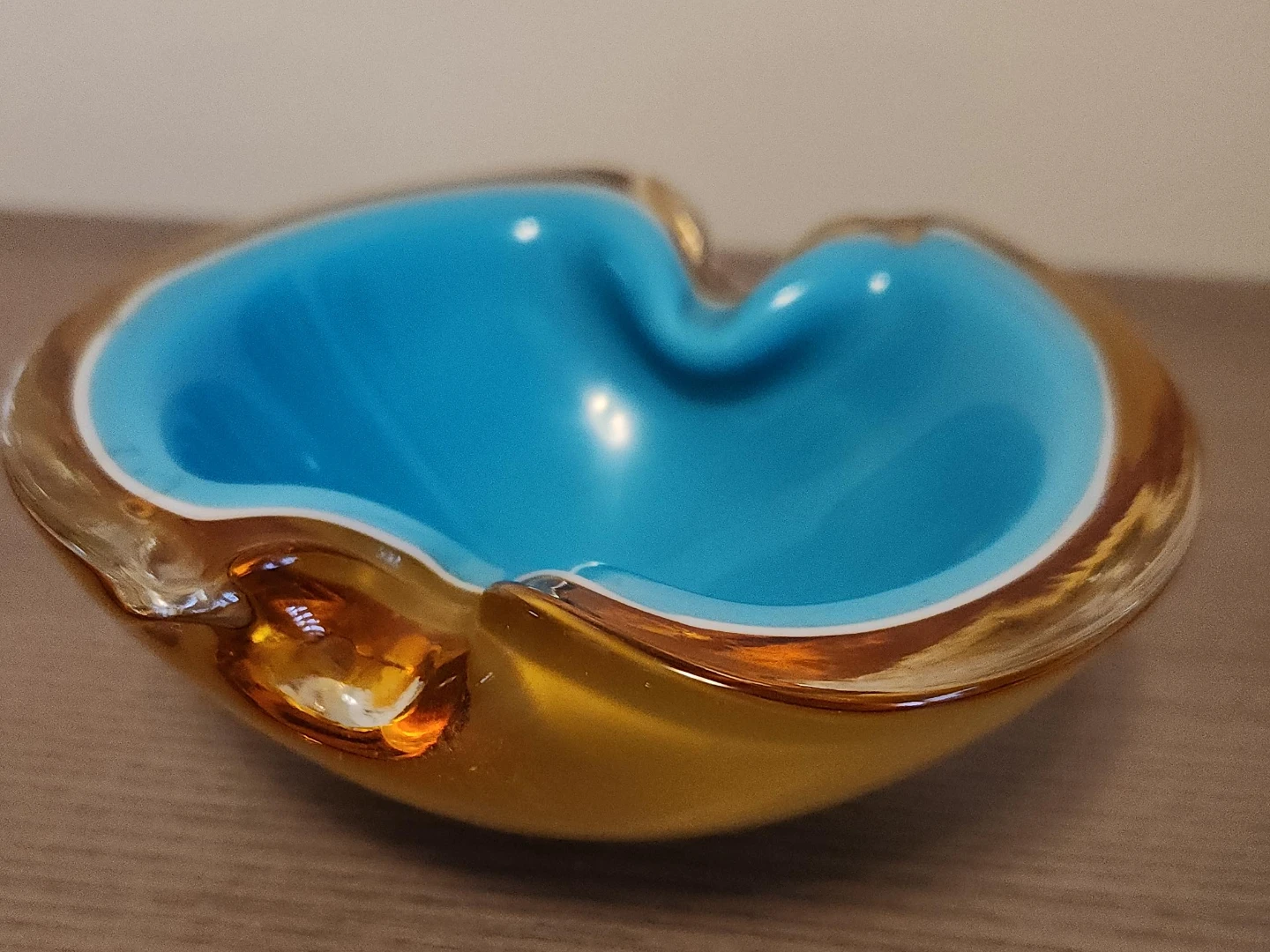 Amber and Blue Glass Ashtray