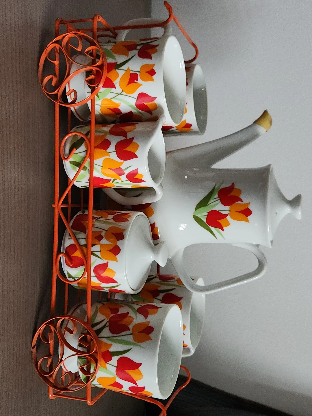 Coffee Pot and Mug Set with Tulips Design