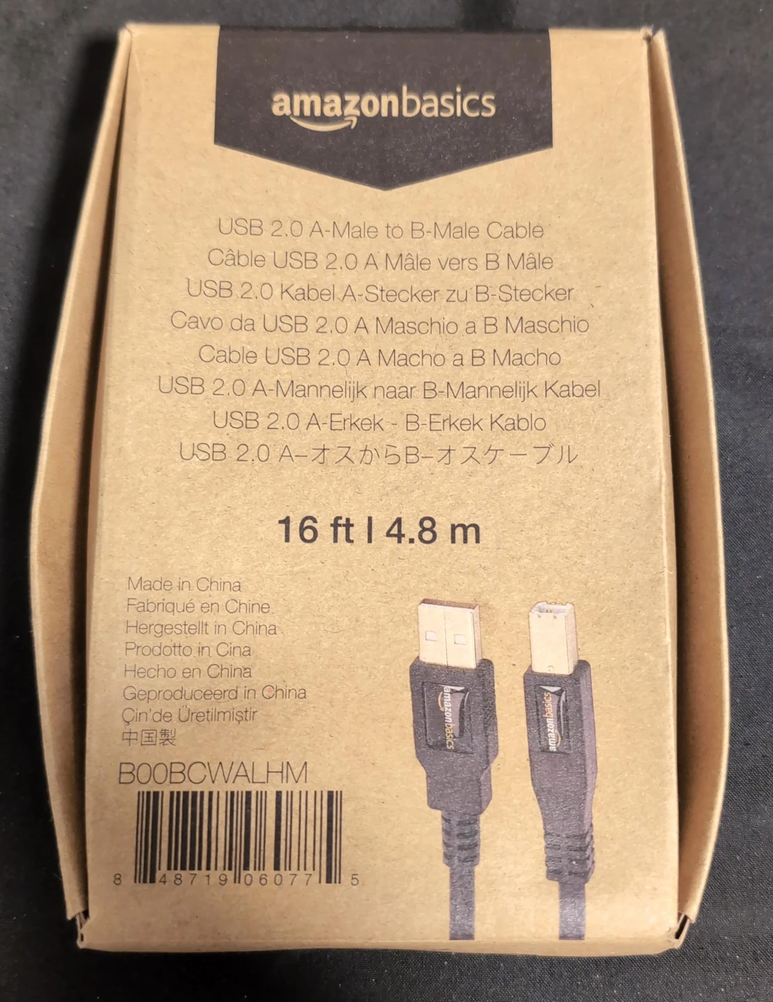 Amazon Basics USB 2.0 A-Male to B-Male Cable - 16 ft