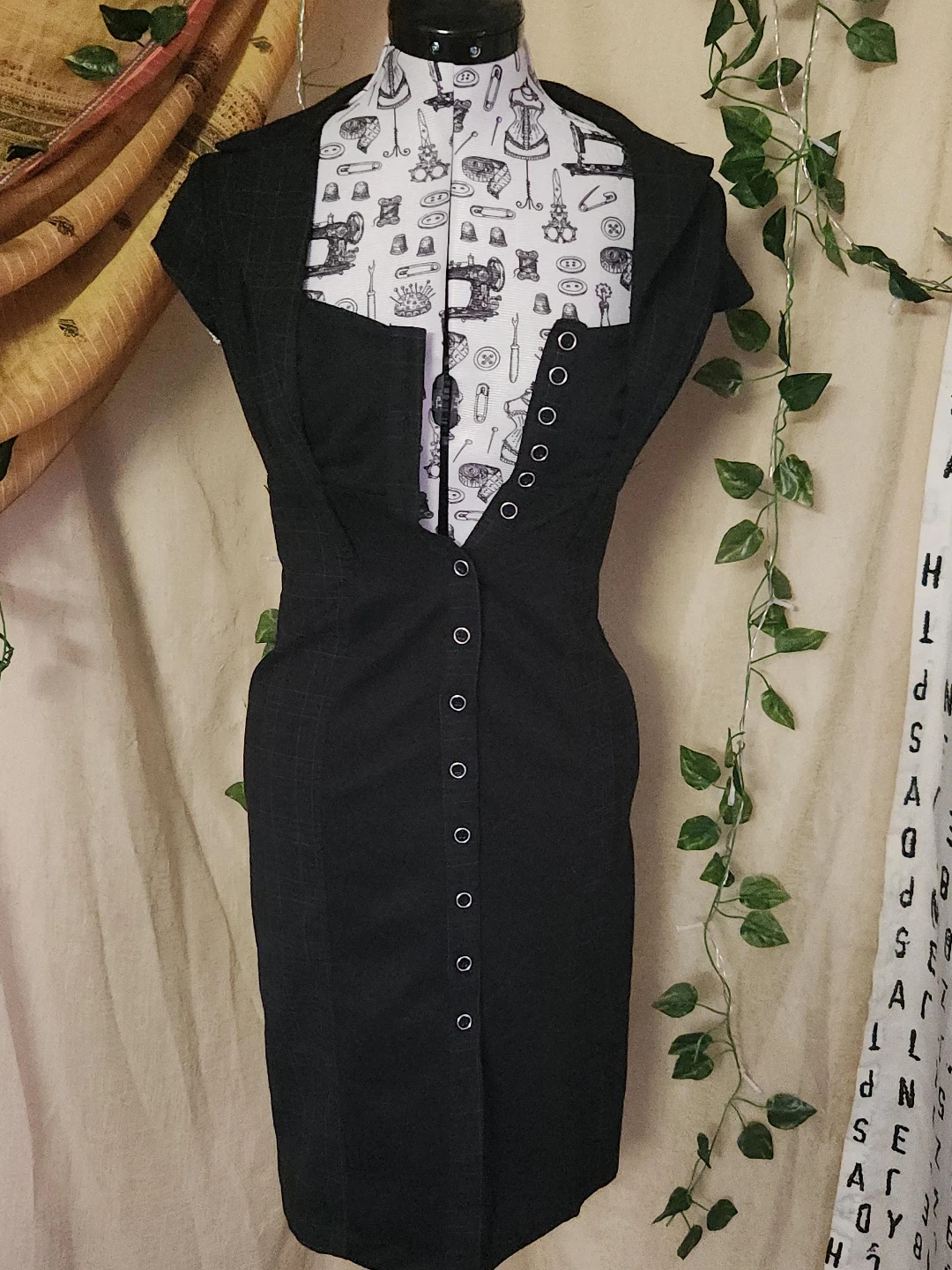 Black Cap Sleeve Button-Up Dress