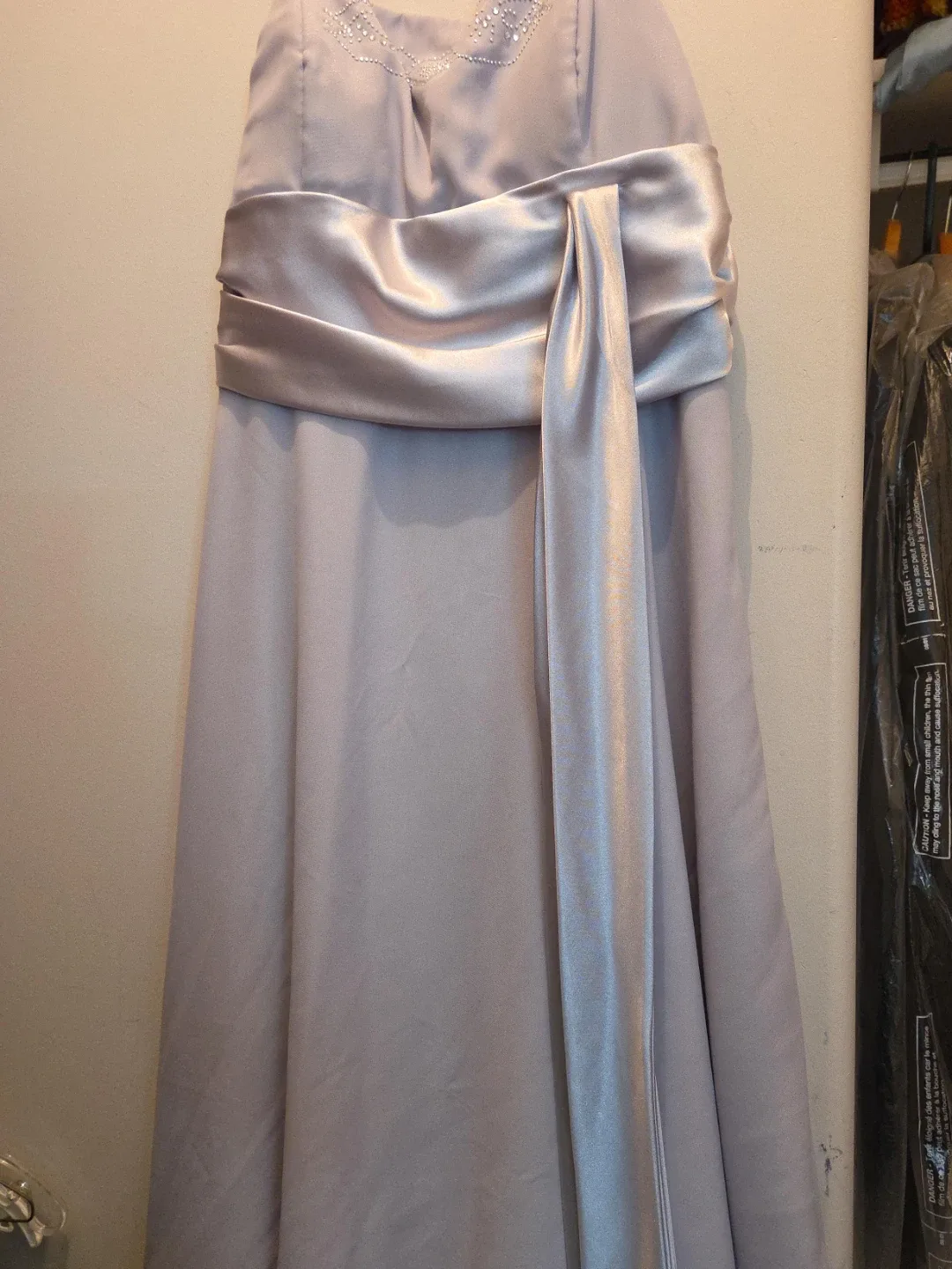 Grey  Beaded Neckline Maxi Dress with Sash