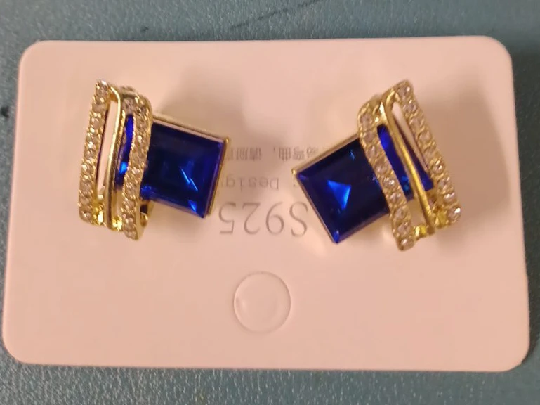 Gold Tone Blue Gemstone Drop Earrings