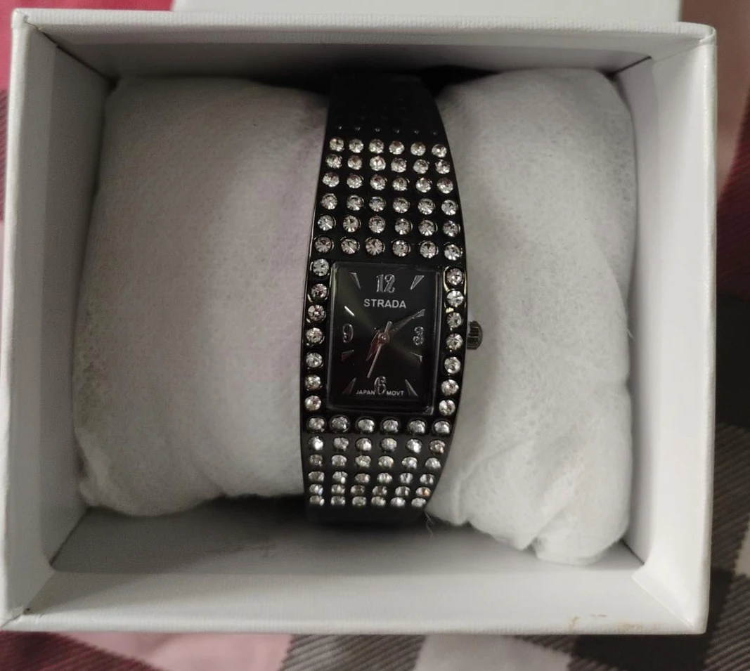 Strada Women's Black Crystal Watch