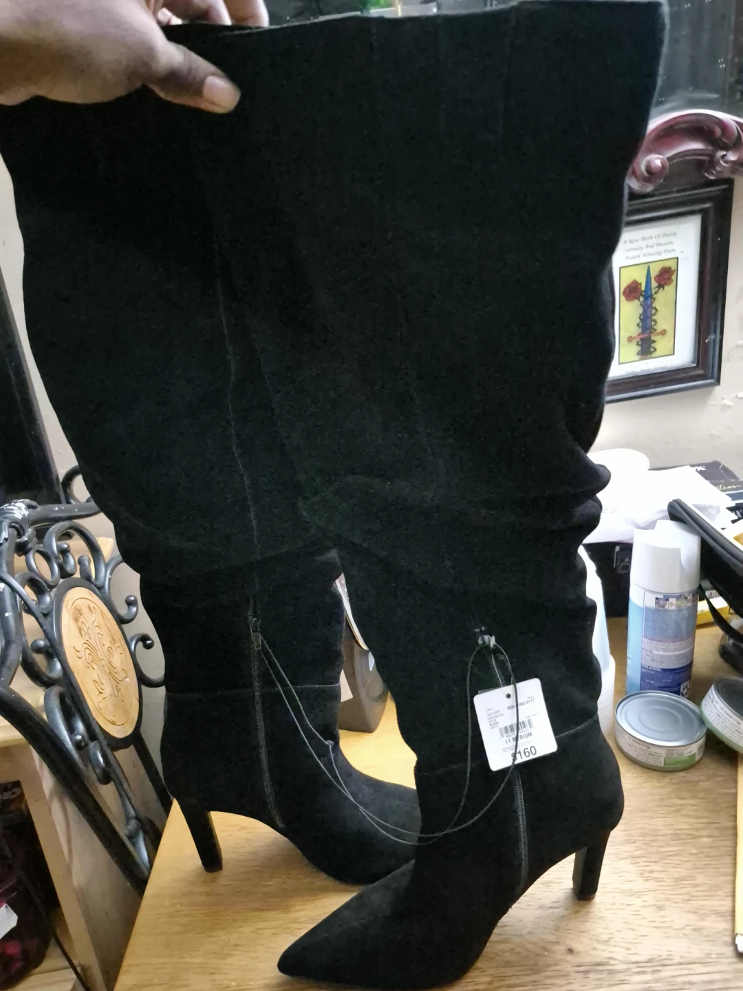 Black Suede Knee-High Boots