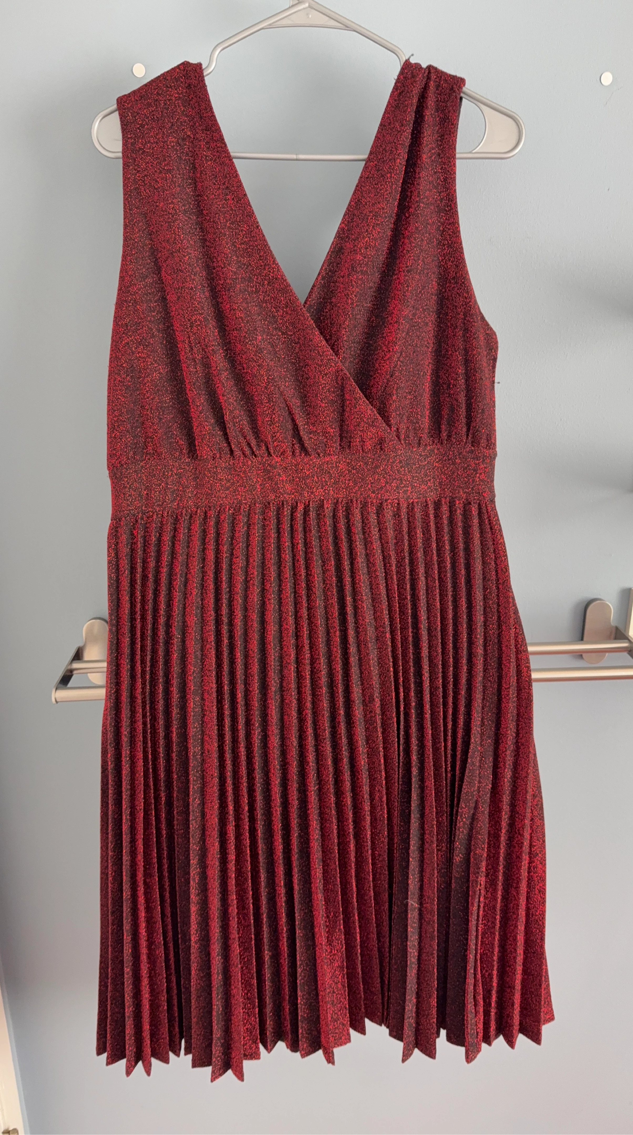 Sparkly Red Pleated Midi Dress