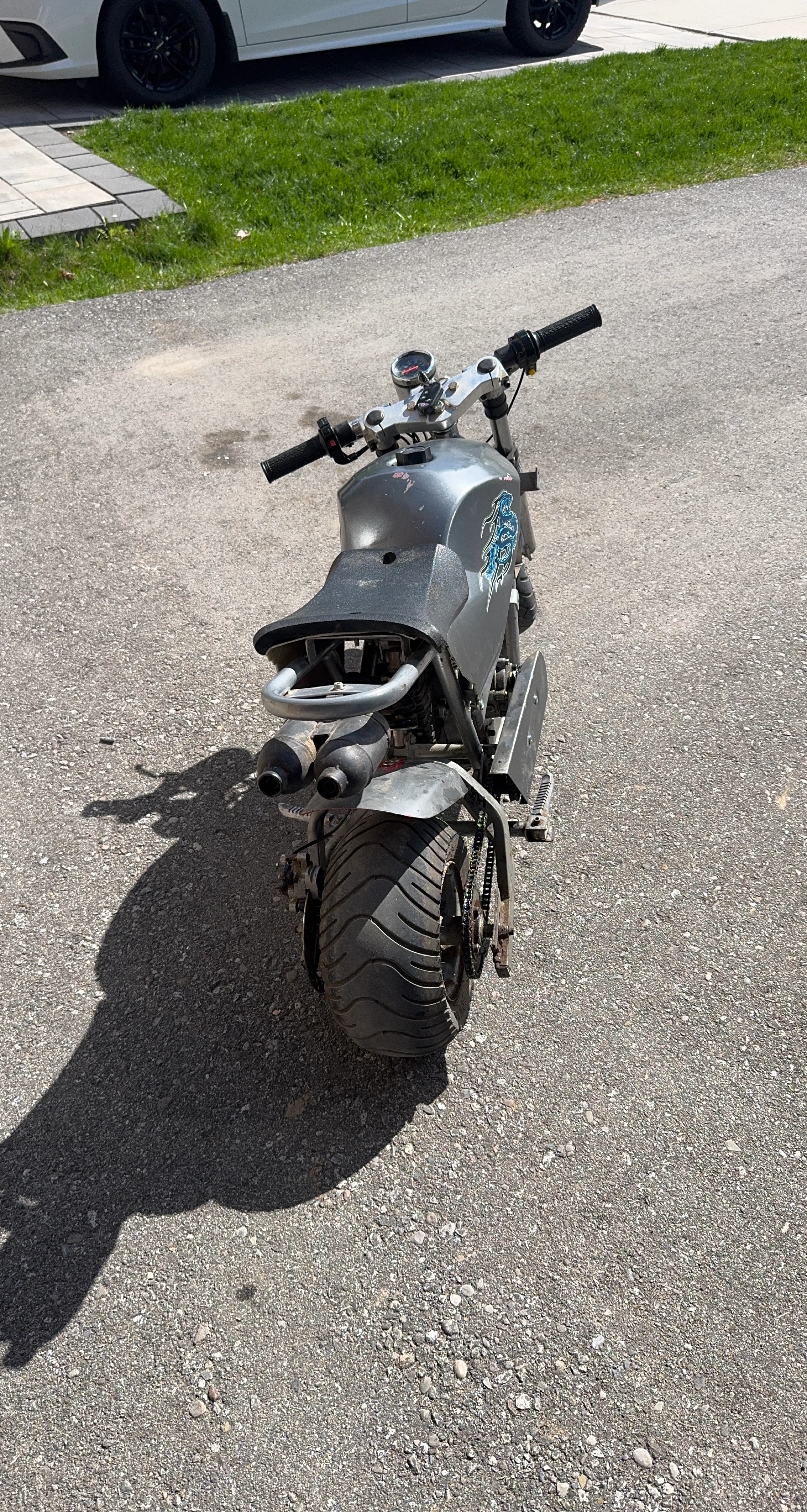 Grey Mini Bike with Blue Dragon Decal