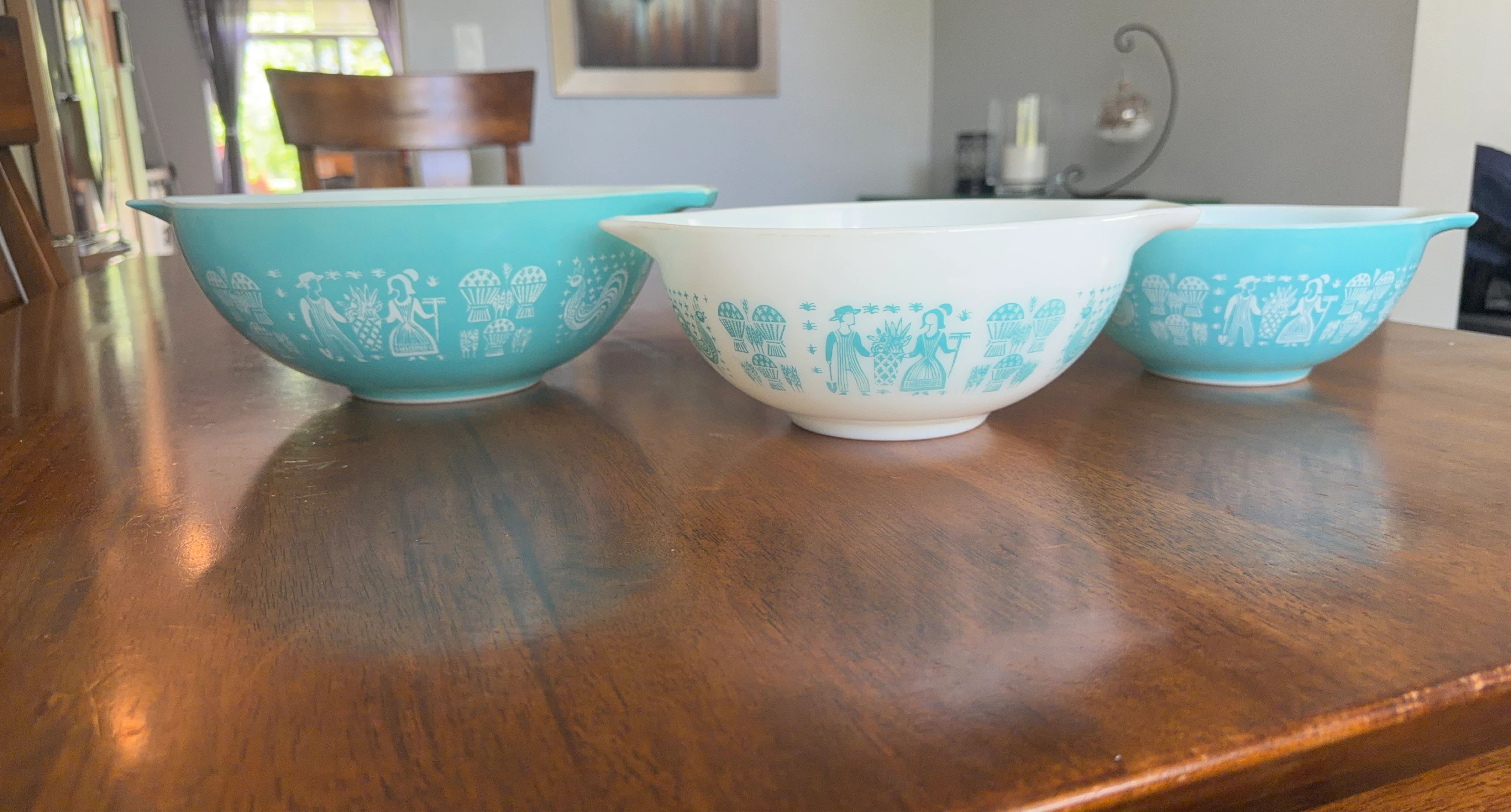 Pyrex Turquoise Amish Butterprint Mixing Bowls Set of 3