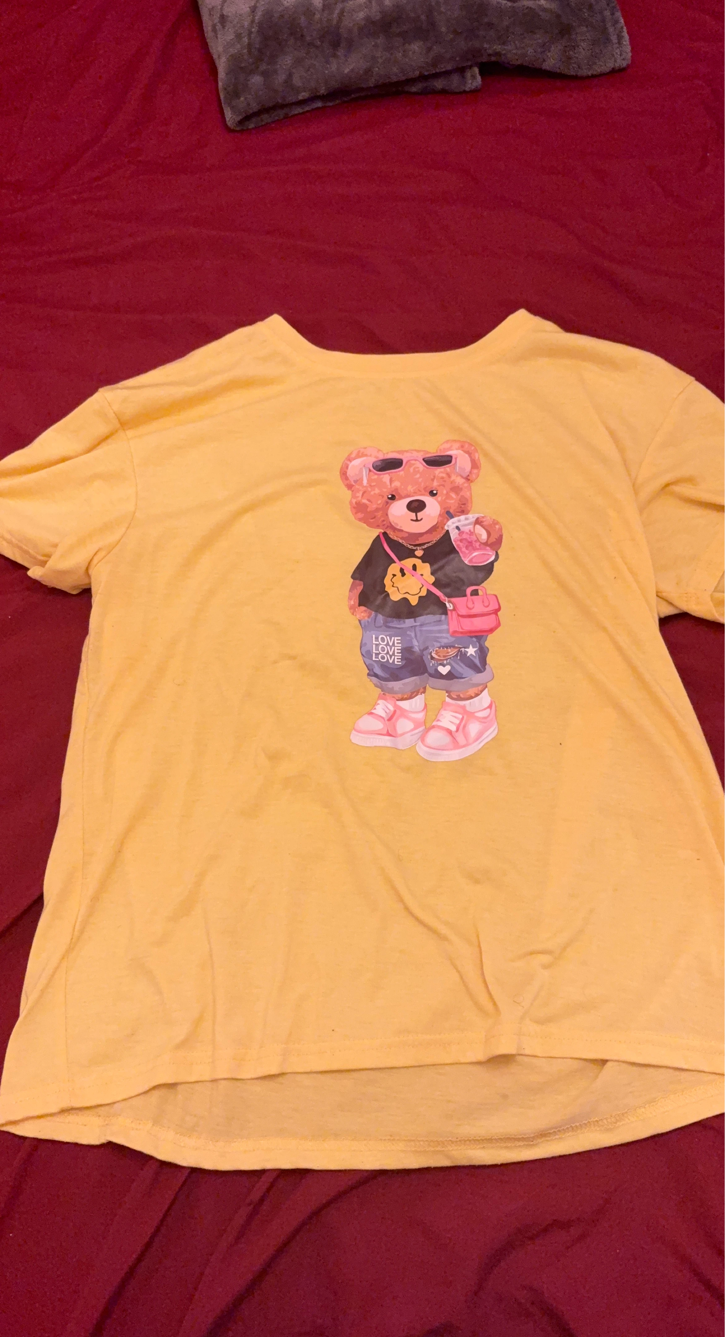 Yellow T-Shirt with Teddy Bear Graphic