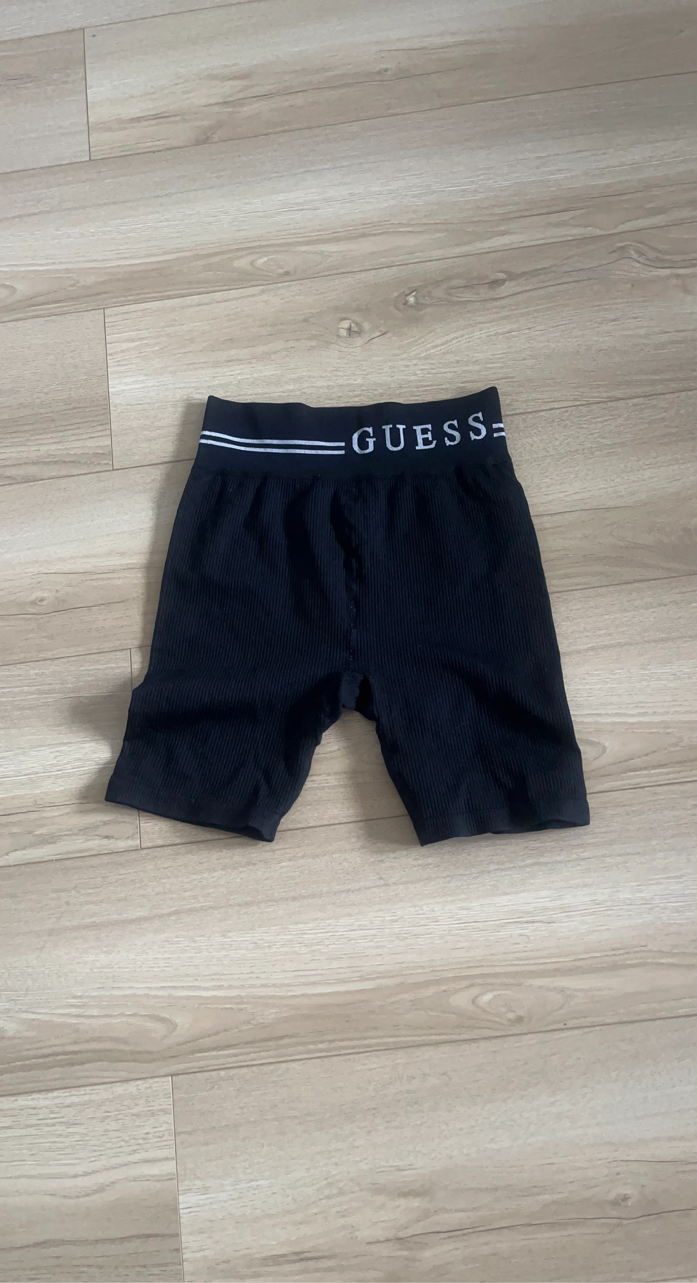 GUESS Black Ribbed Biker Shorts