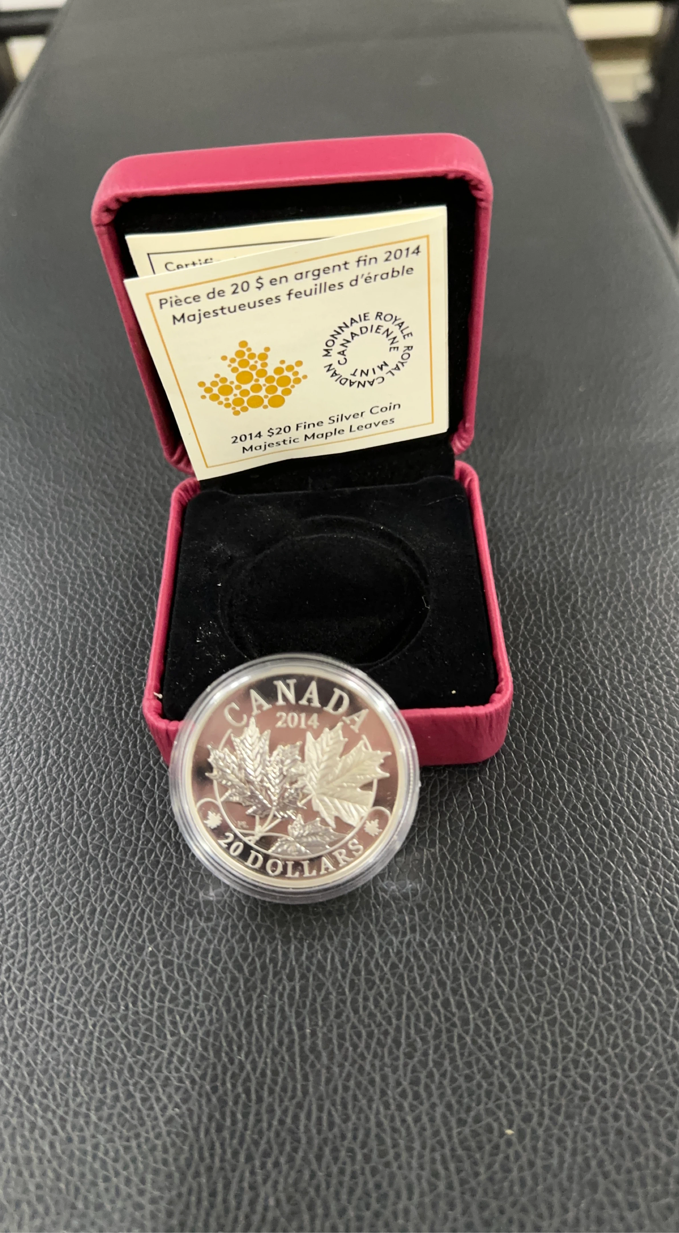 2014 $20 Fine Silver Majestic Maple Leaves Coin
