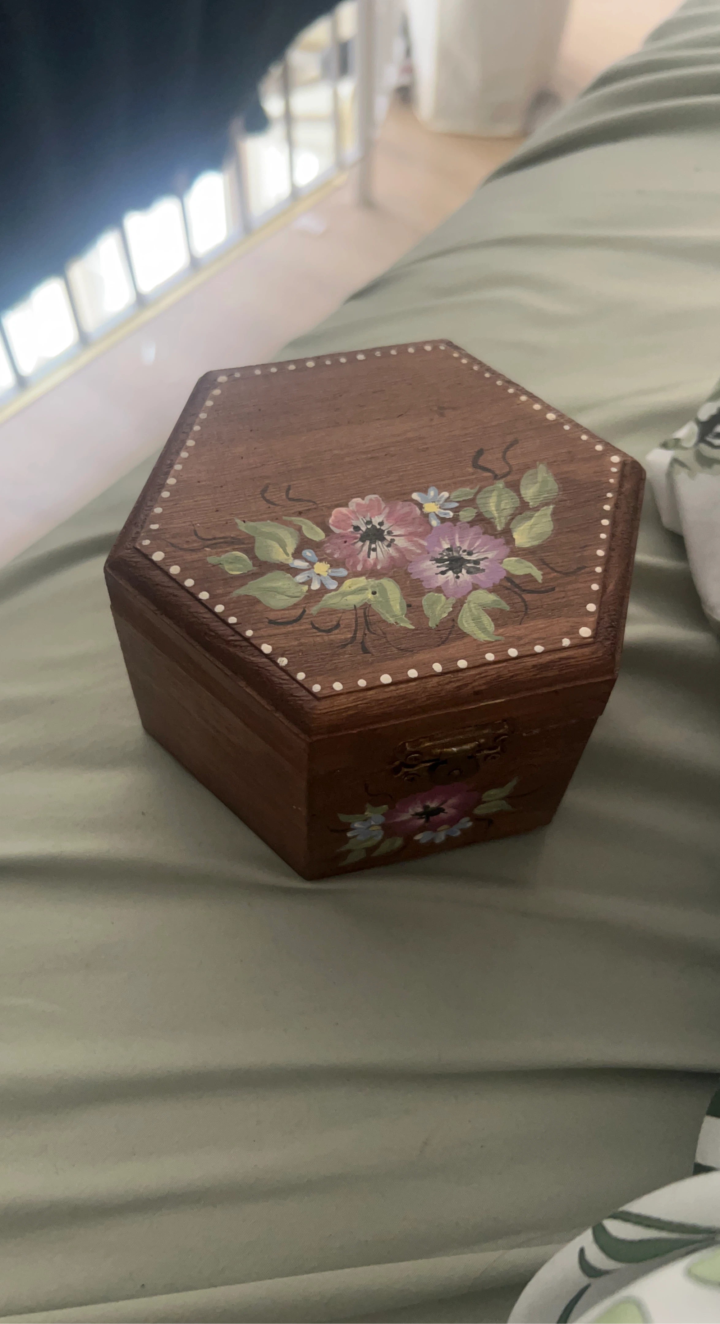 Hand-Painted Hexagonal Wooden Keepsake Box