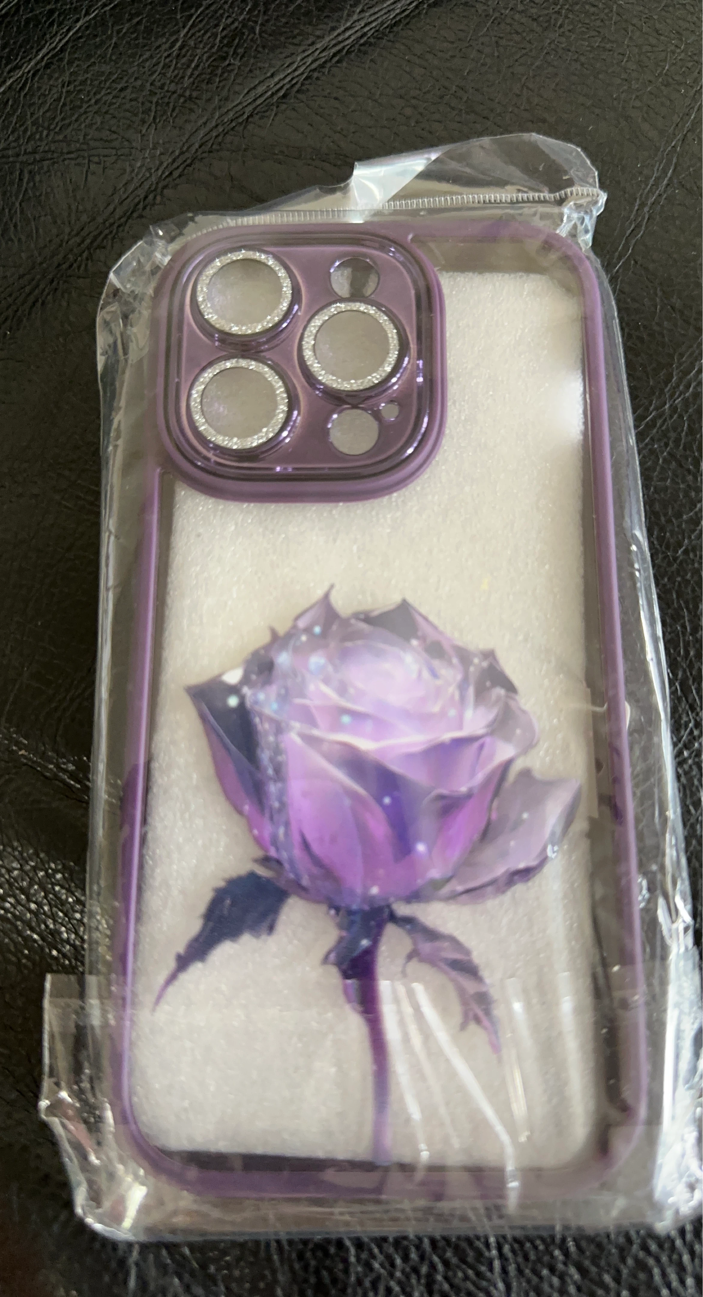 Purple Rose Phone Case with Bling Camera Ring