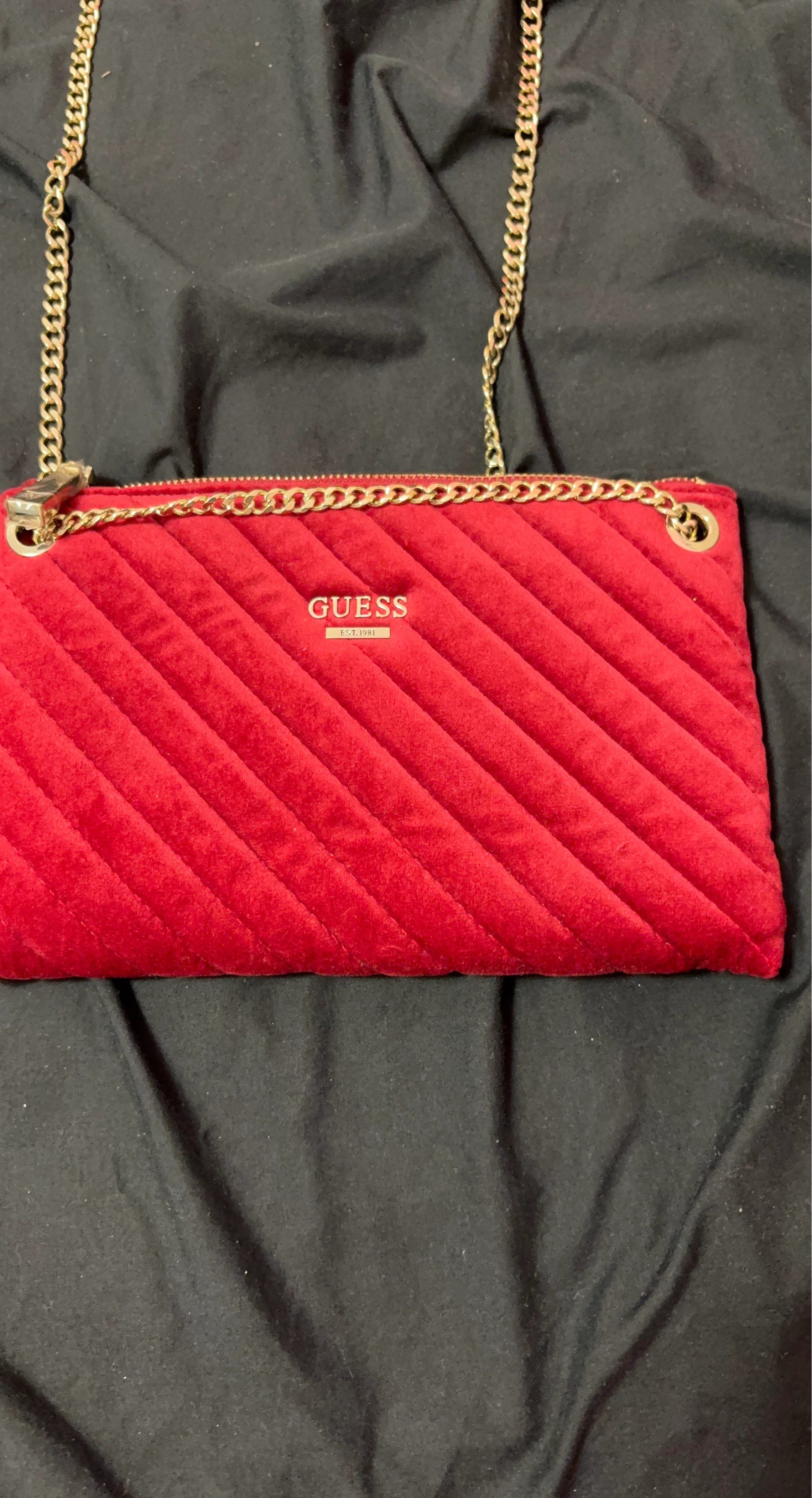 Guess Red Velvet Quilted Crossbody Bag