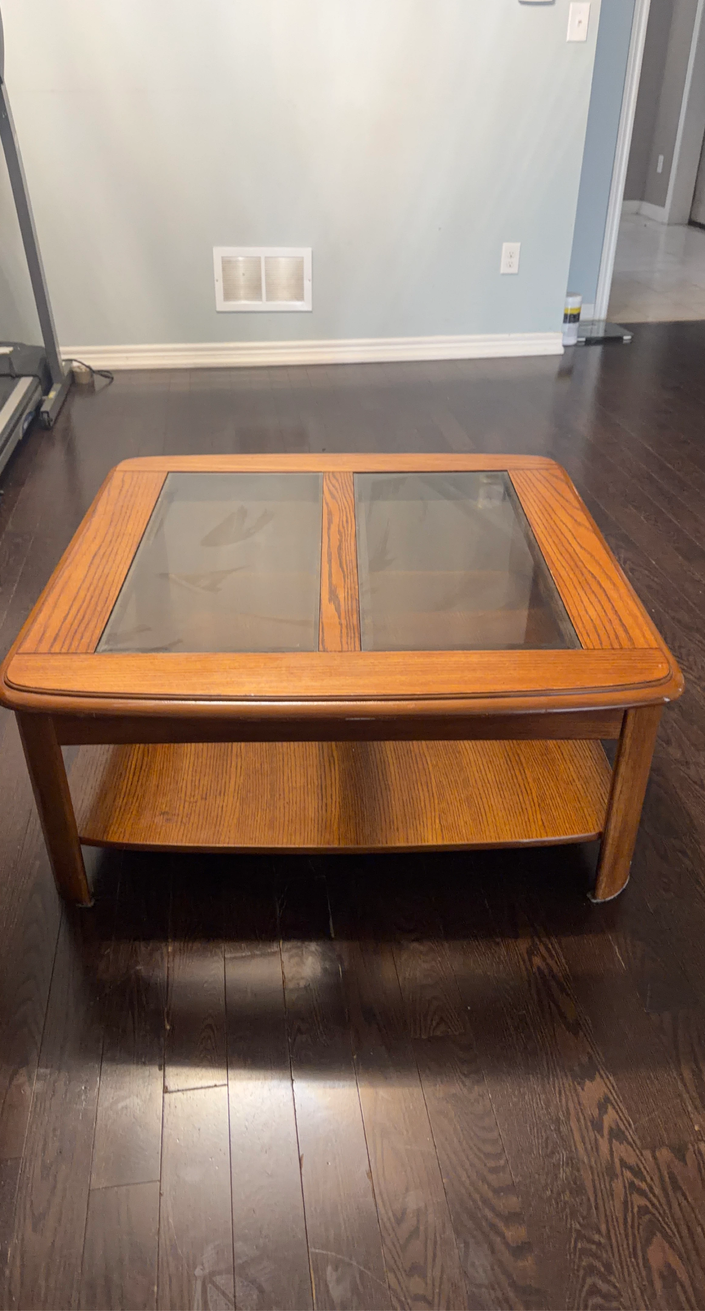 Wooden Coffee Table with Glass Top and Shelf