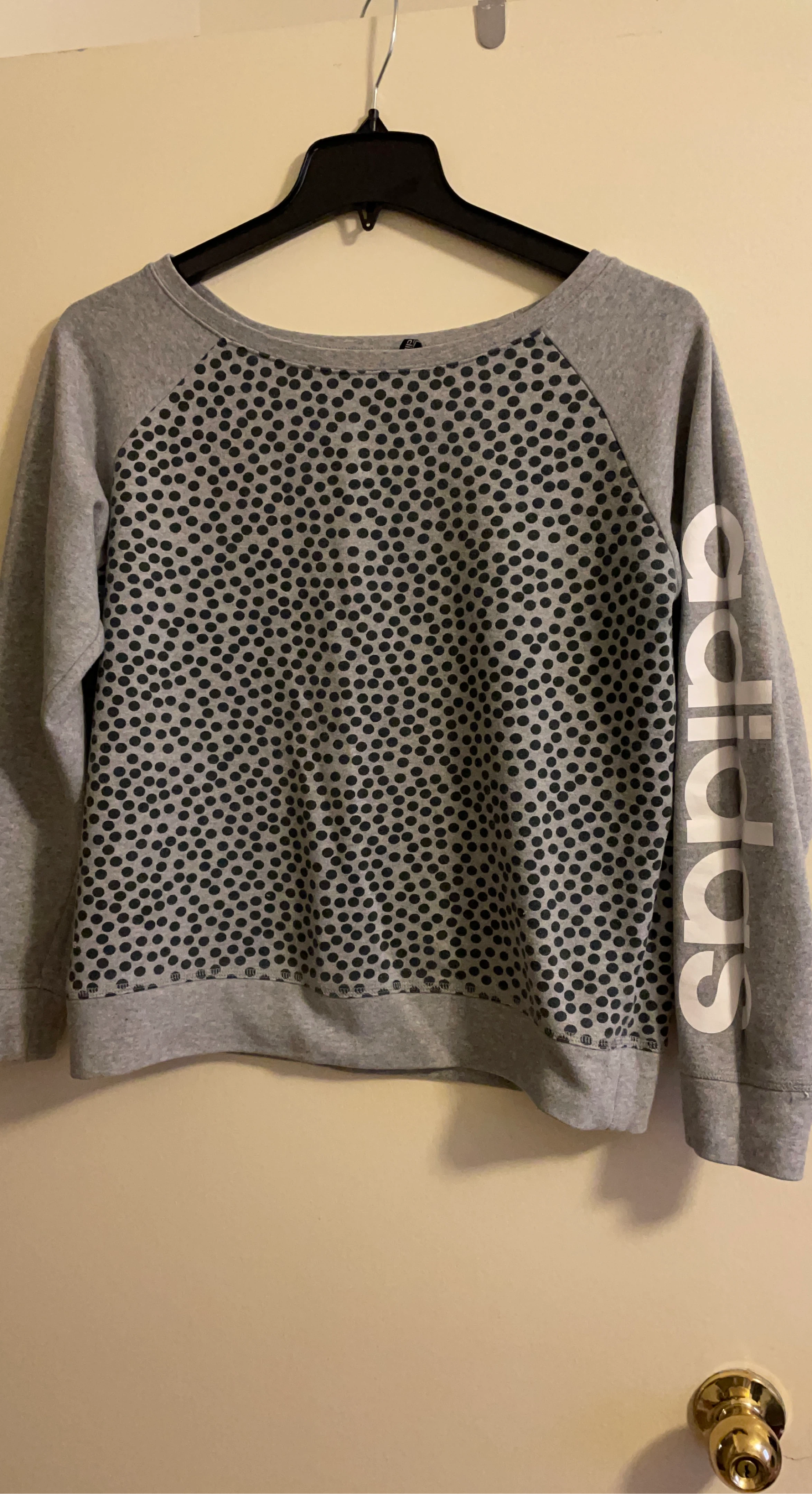 Grey Adidas Crewneck Sweatshirt with Black Polka Dot Pattern