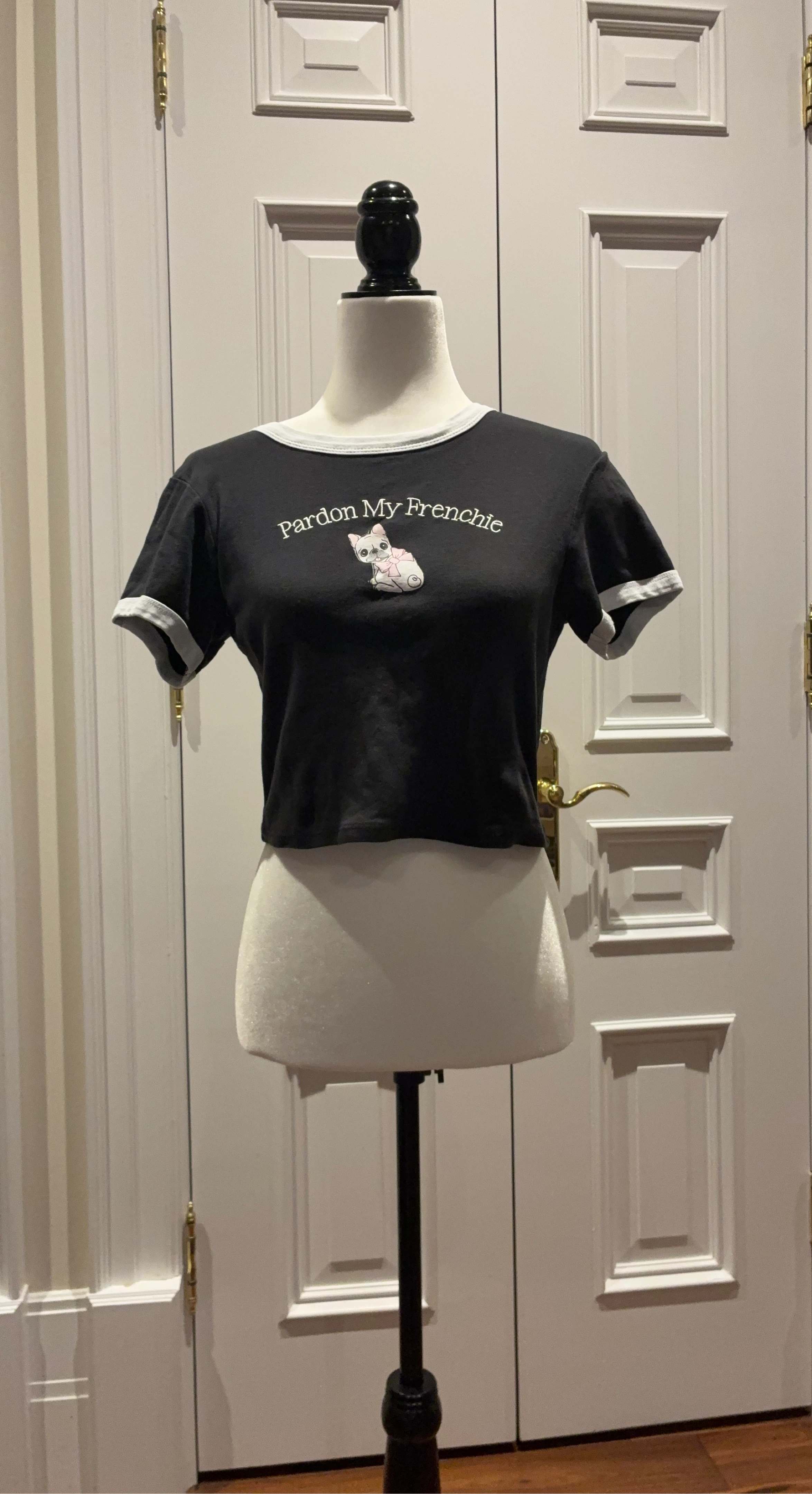 Black "Pardon My Frenchie" Crop Top