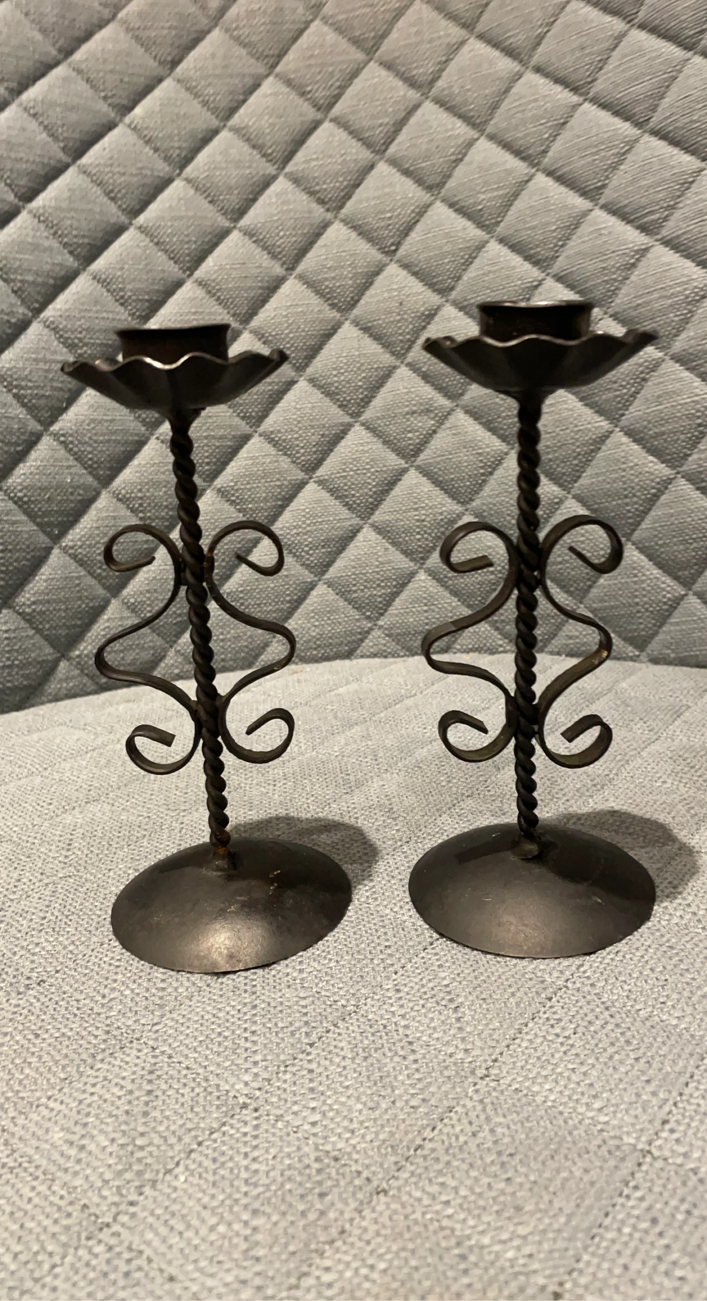 Pair of Black Metal Candlesticks