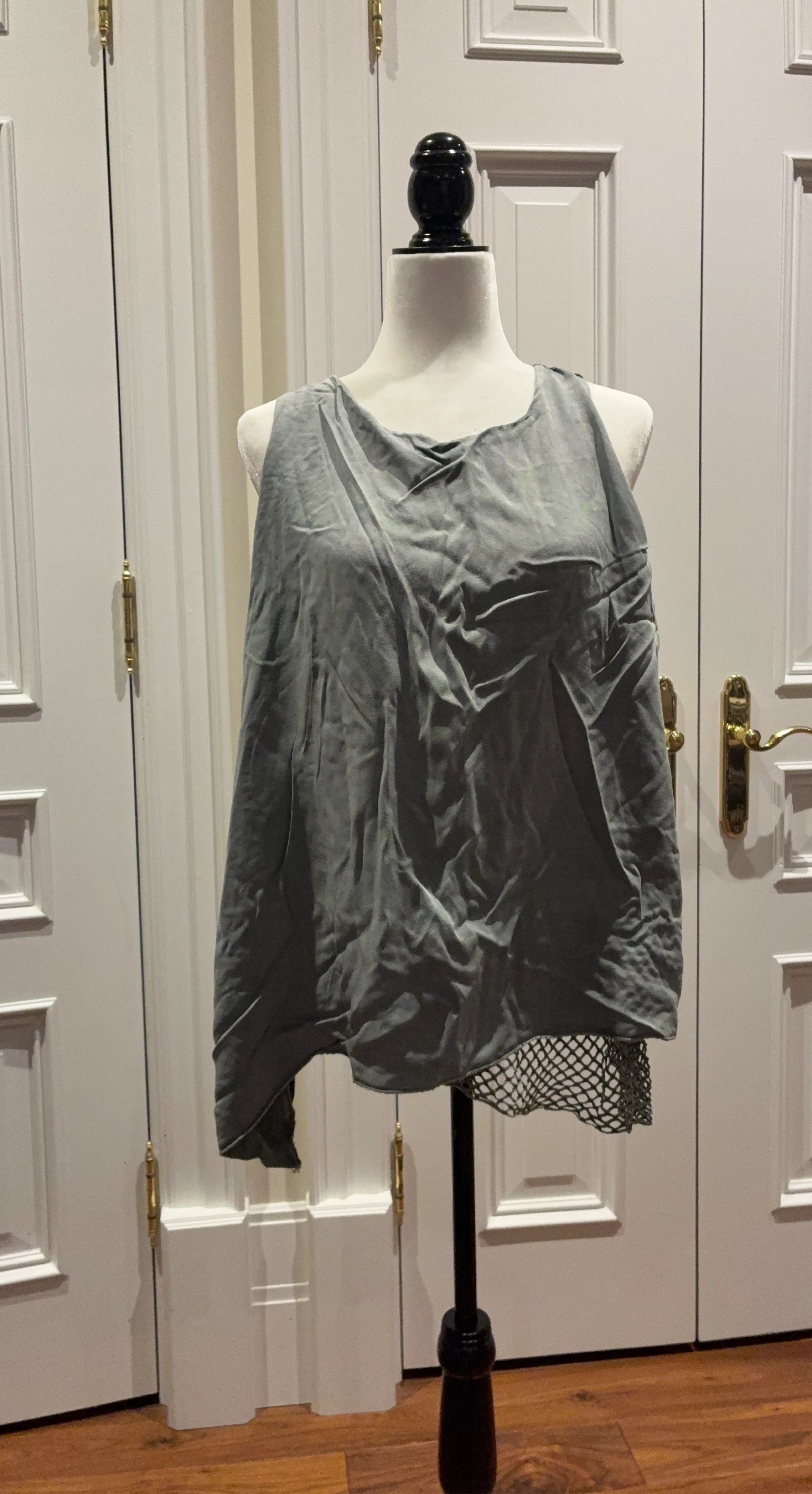 Grey Sleeveless Top with Mesh Detail