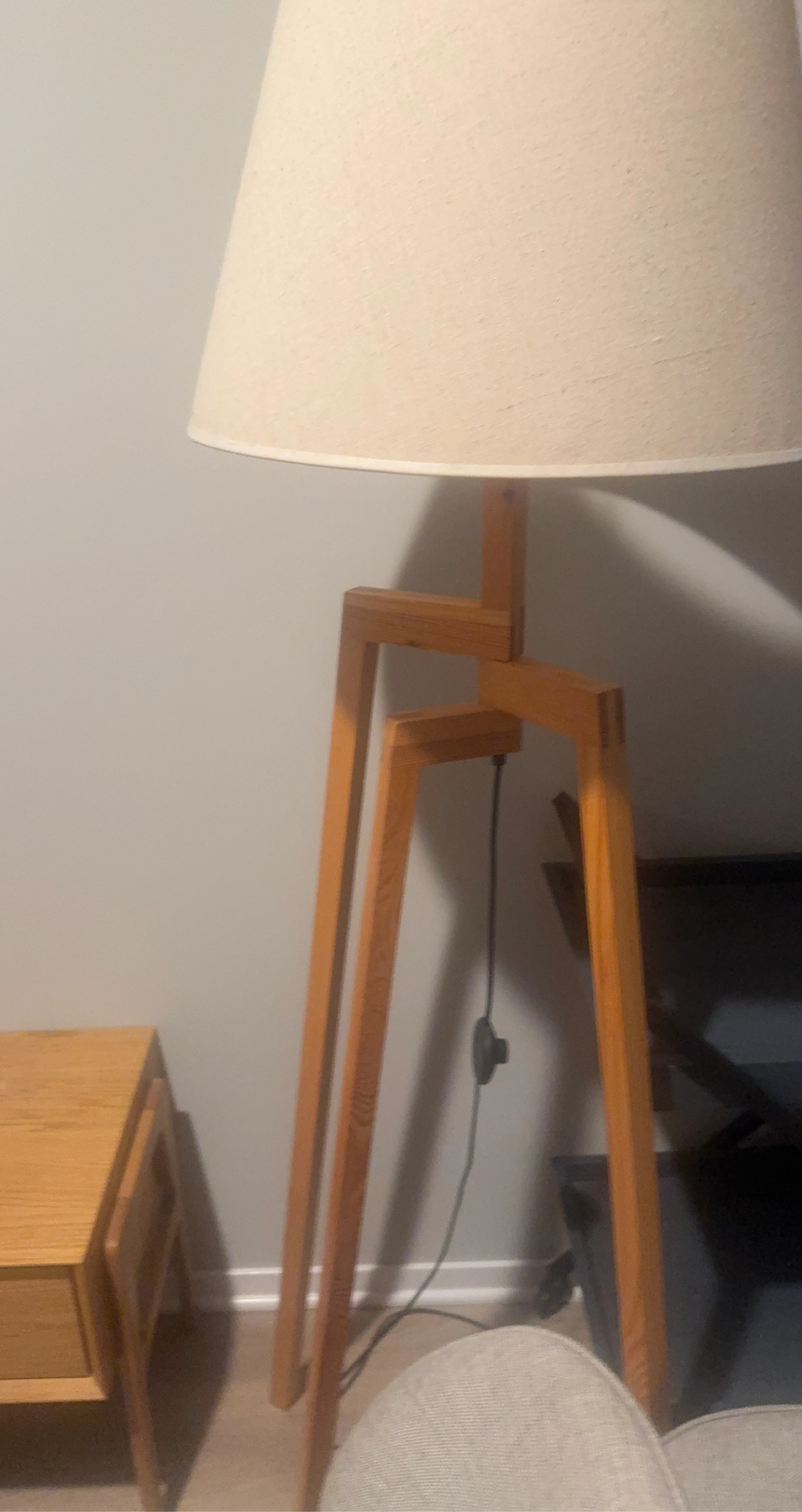 Wooden Tripod Floor Lamp with Cream Shade