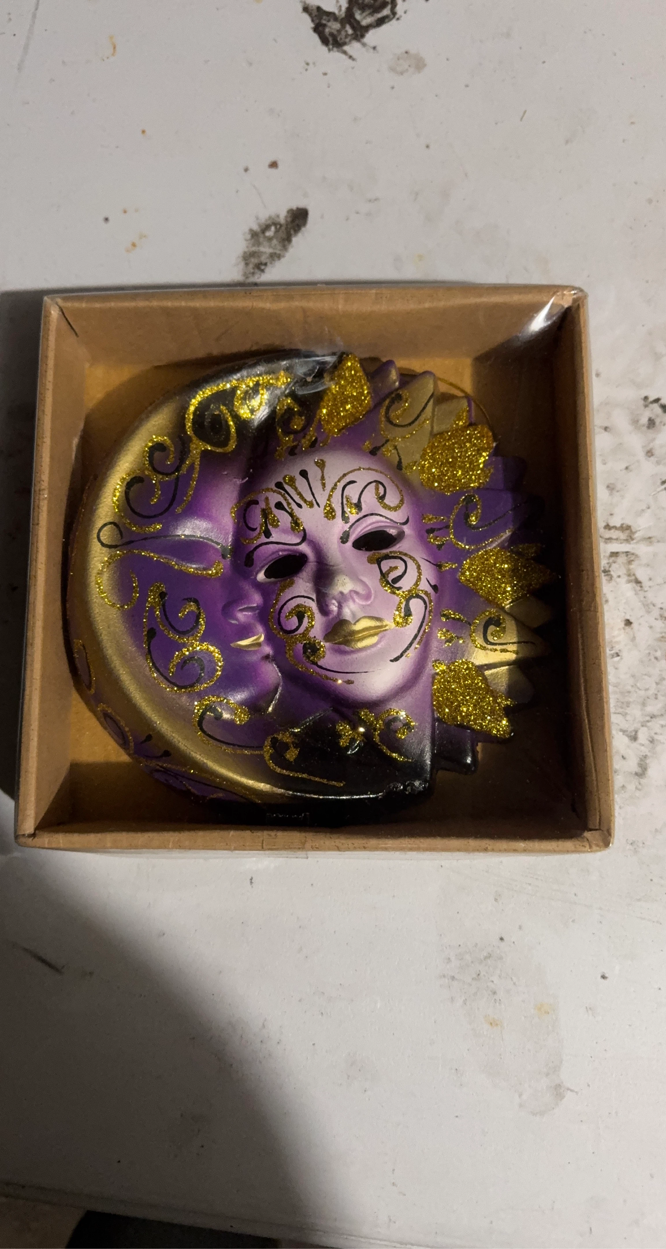 Purple and Gold Sun and Moon Mask Ornament