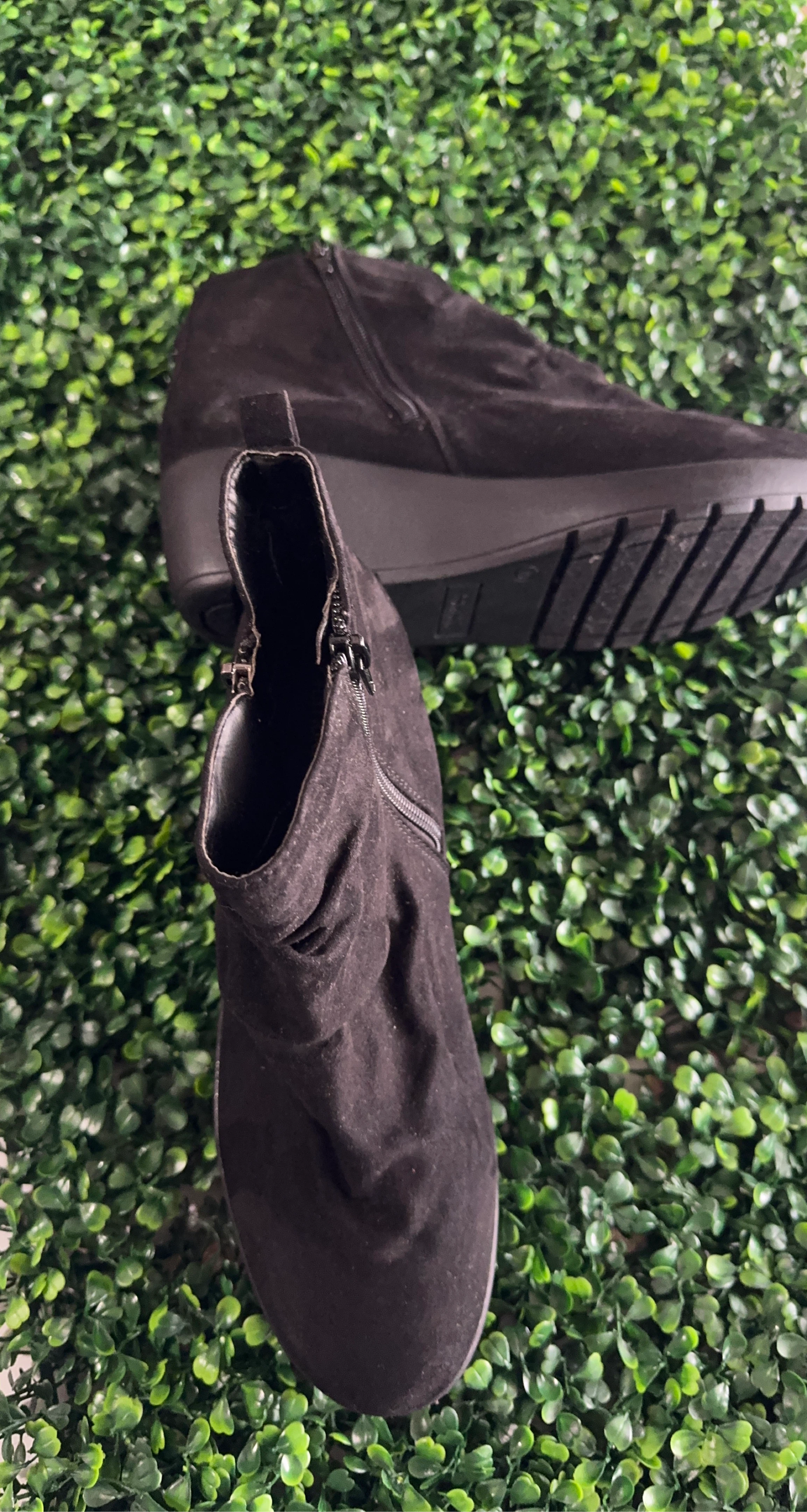 Black Suede Wedge Booties