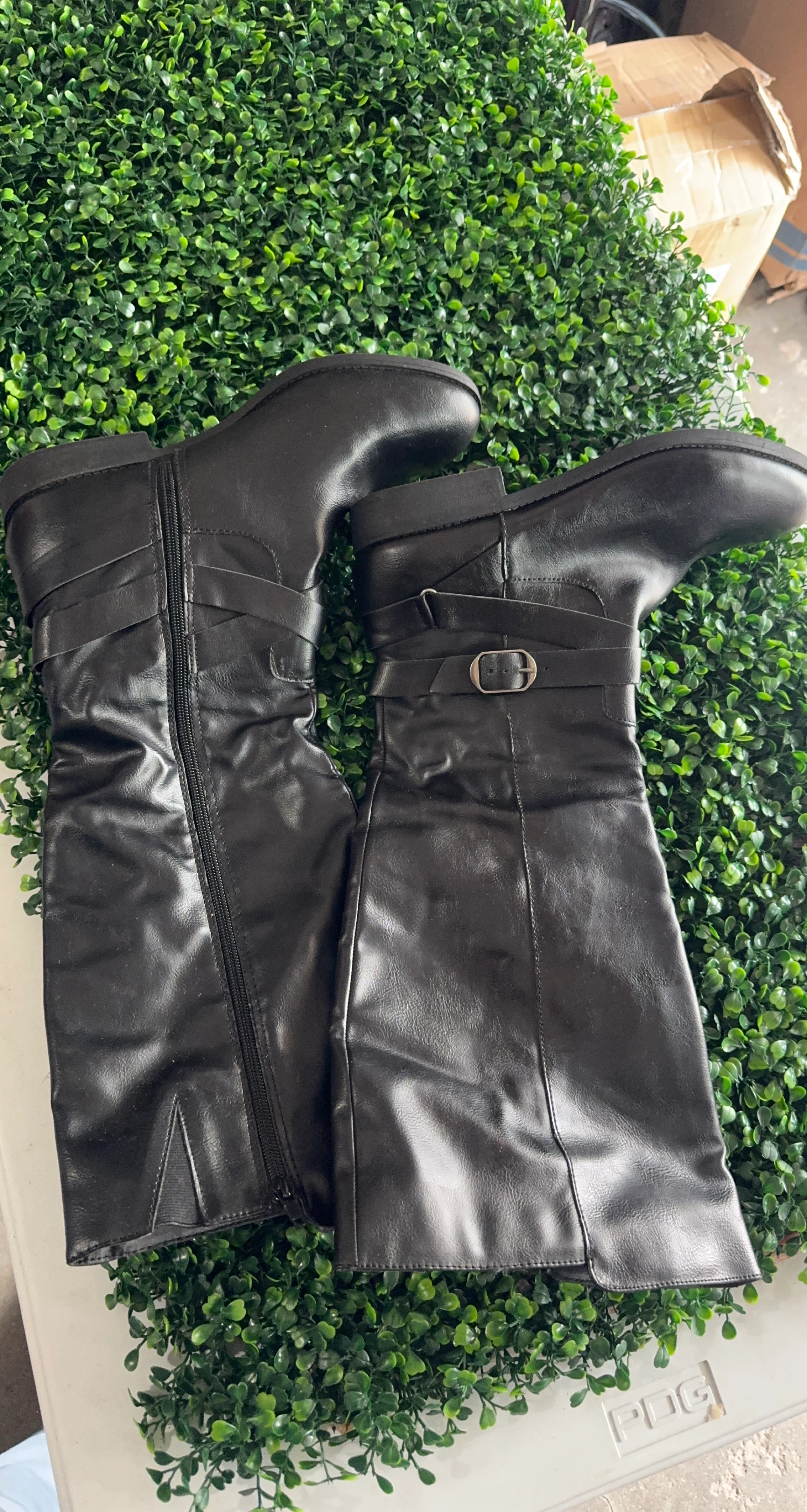 Black Knee-High Boots with Buckle Detail