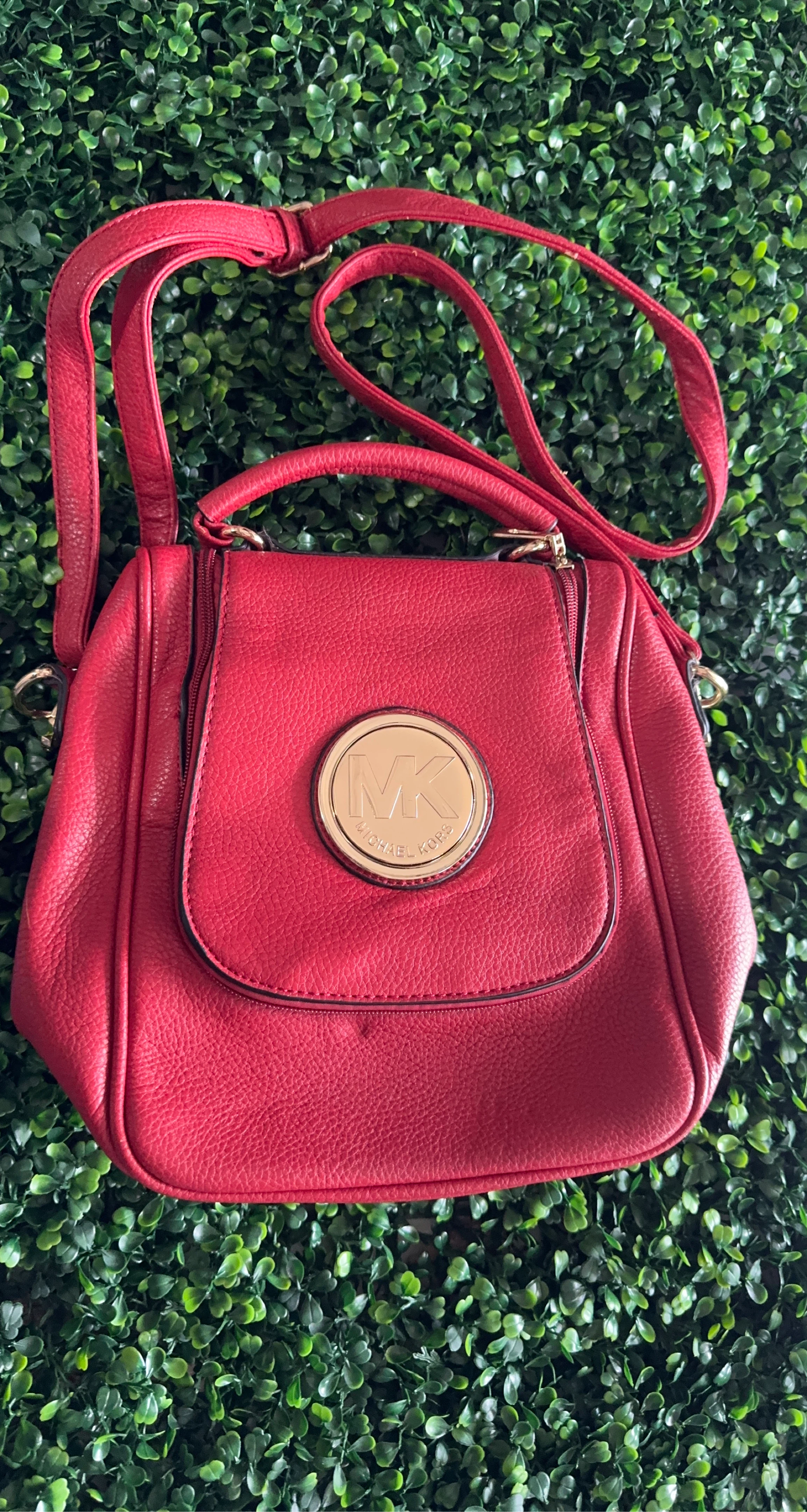 Michael Kors Red Leather Crossbody Handbag