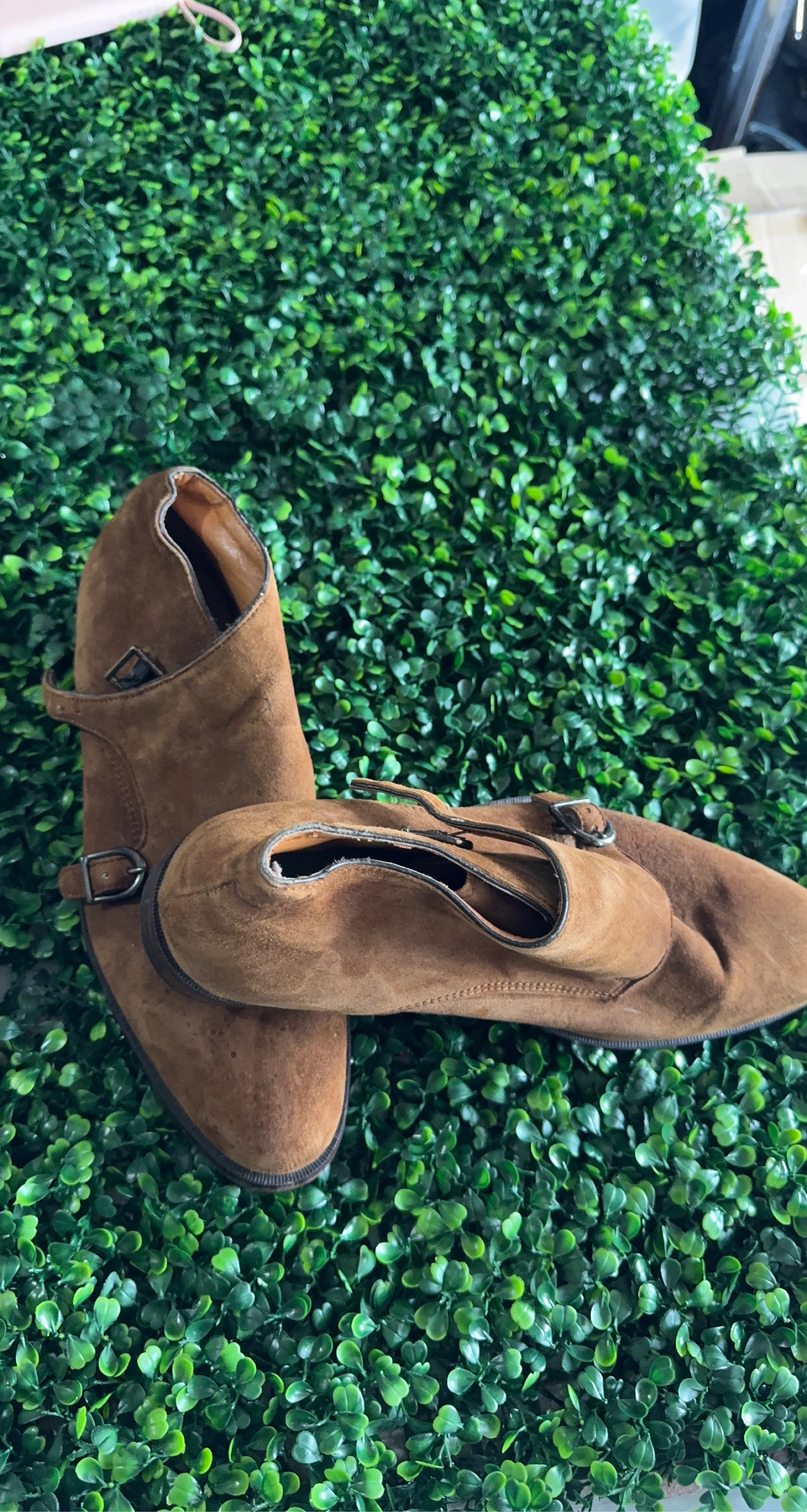 Brown Suede Double Monk Strap Shoes
