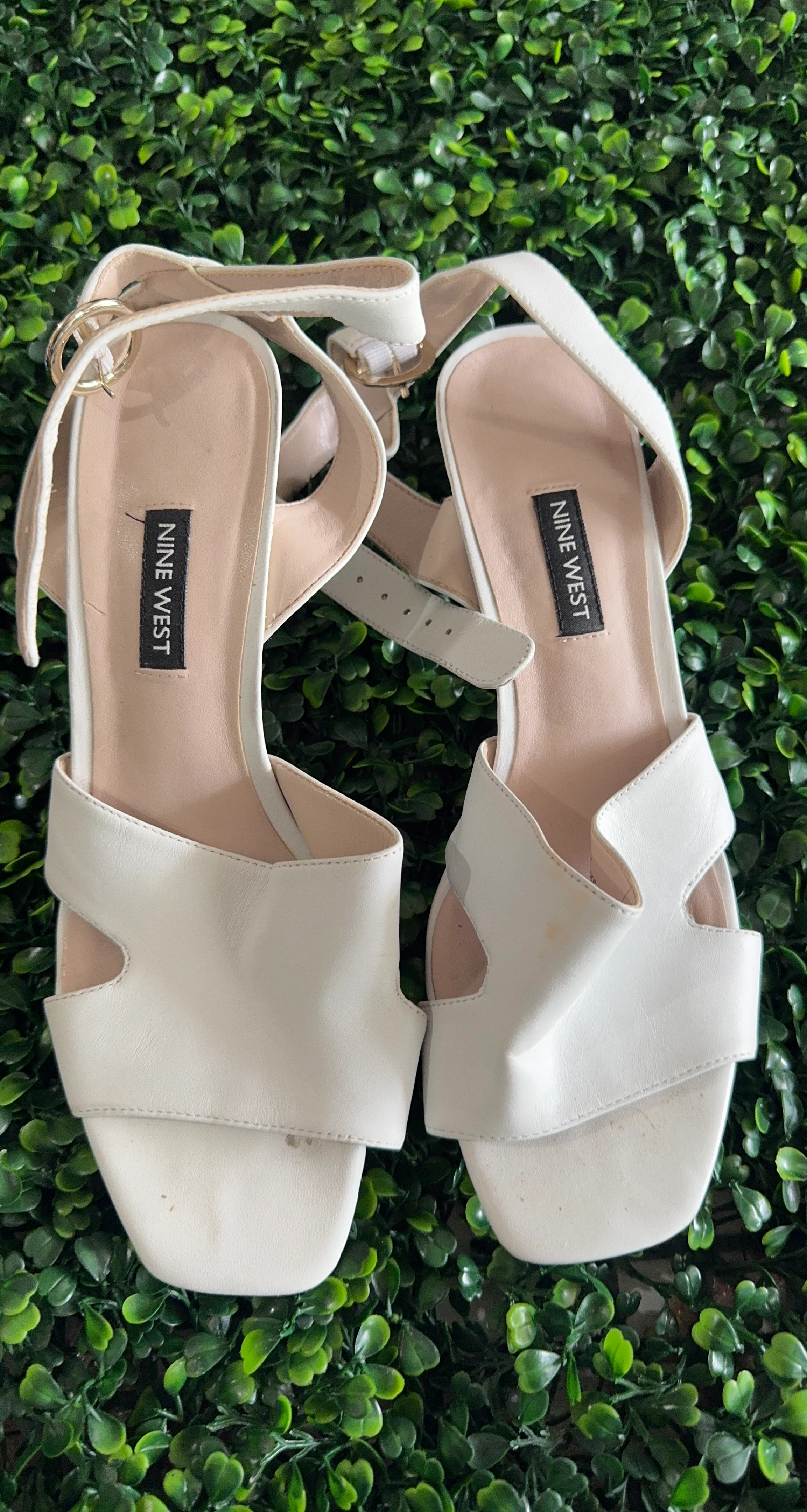 Nine West White Block Heel Sandals