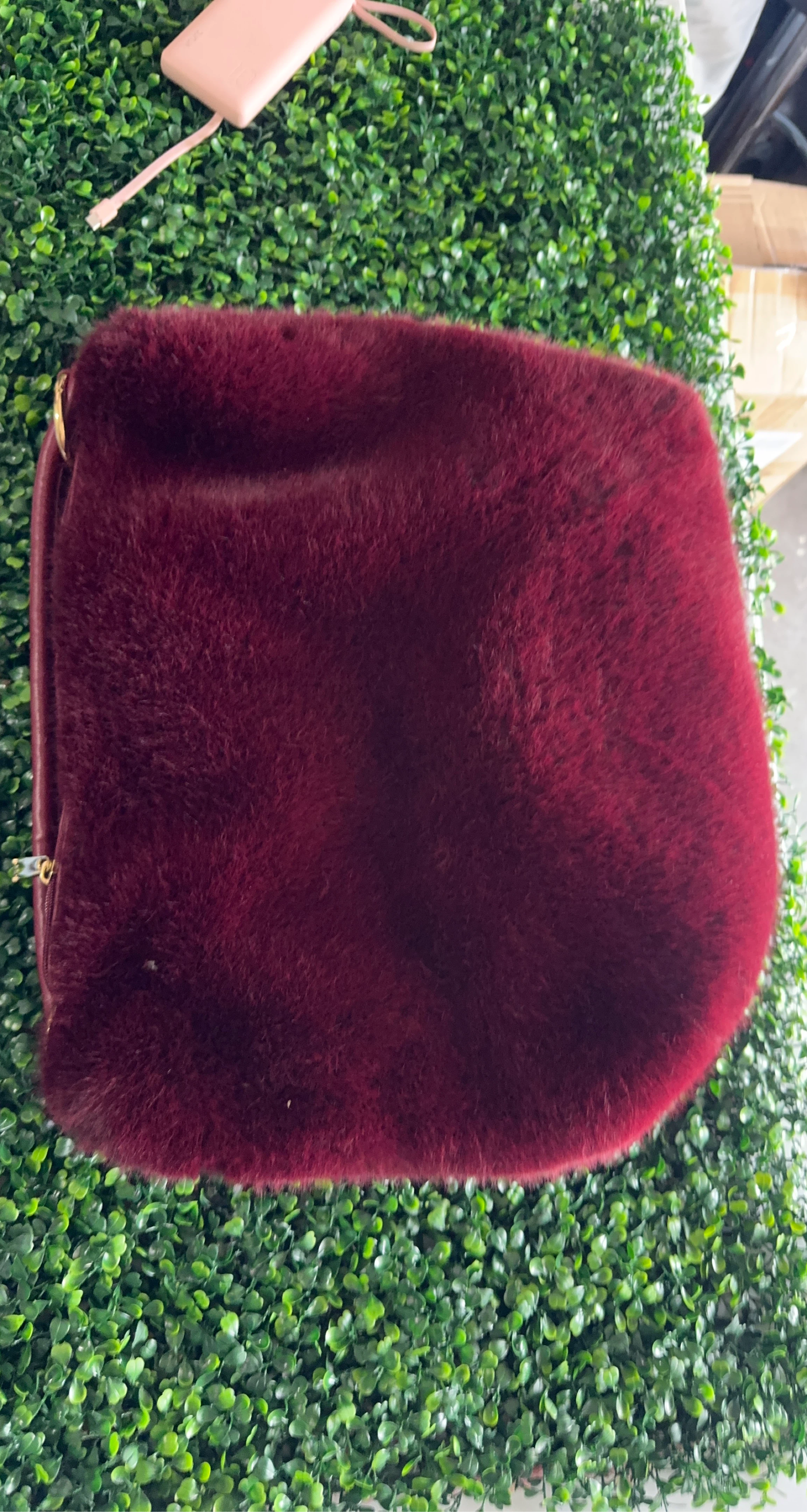 Burgundy Faux Fur Shoulder Bag