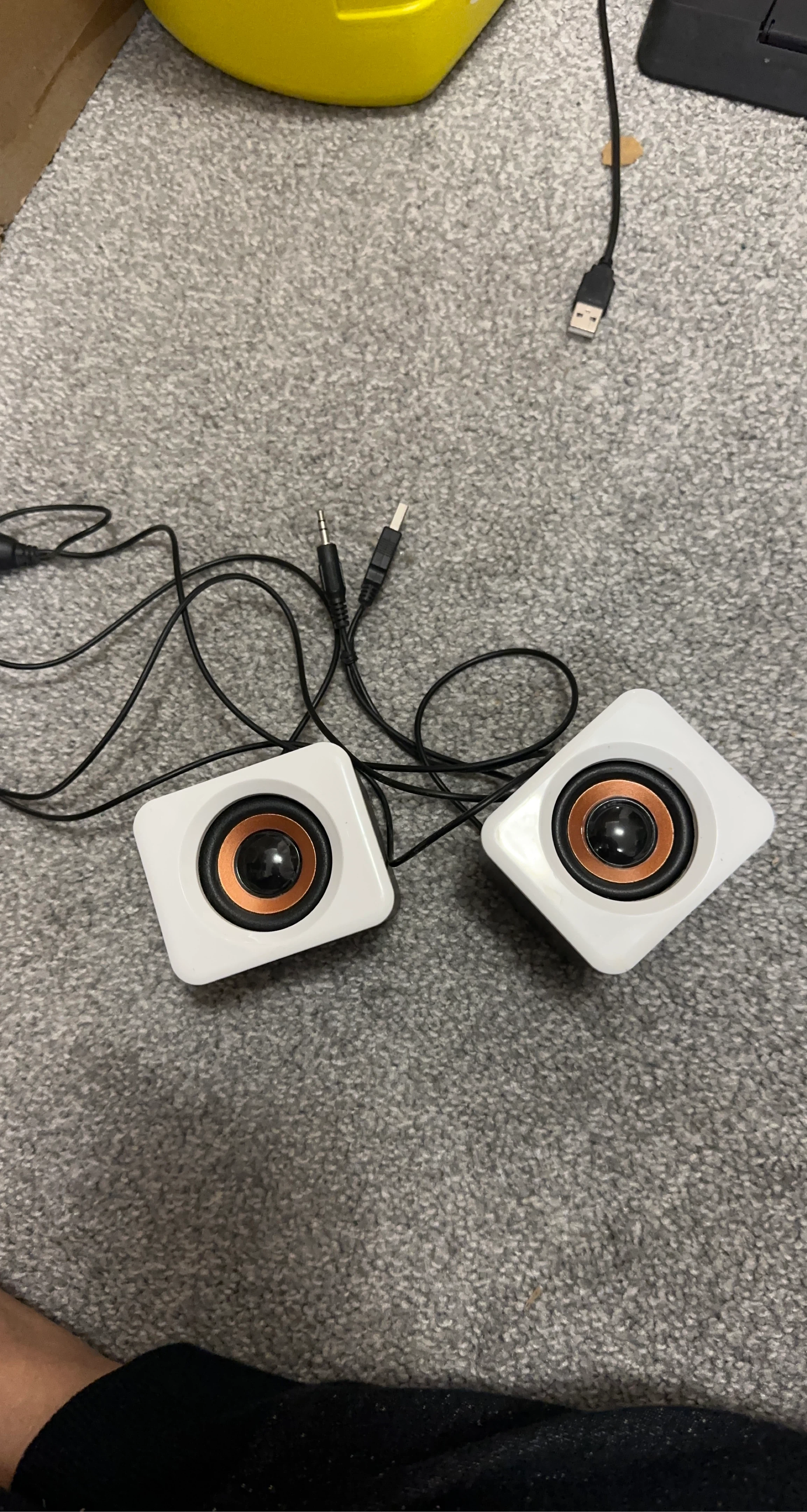 White USB PC Speakers with Copper Accents