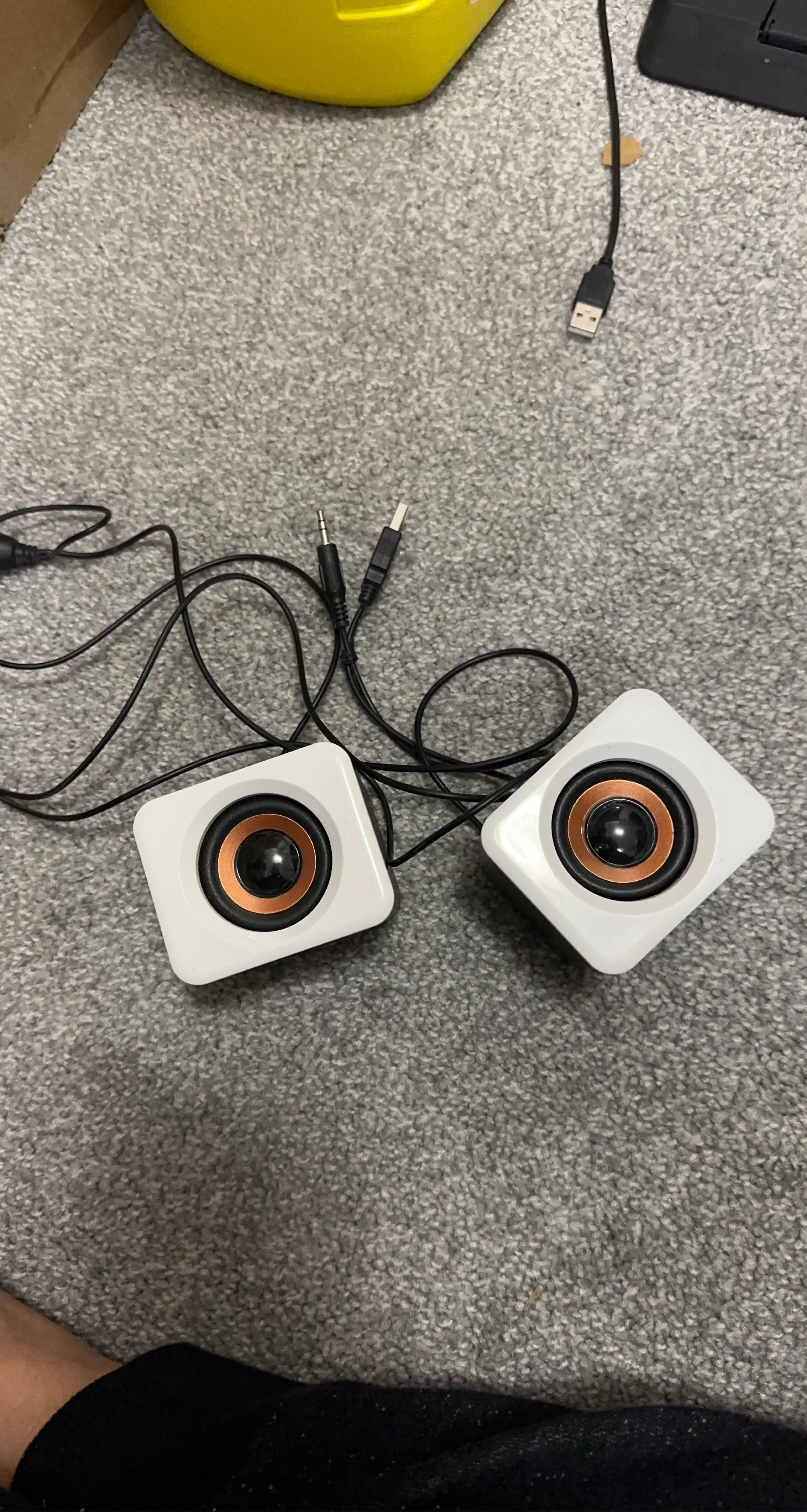 White USB PC Speakers with Copper Accents