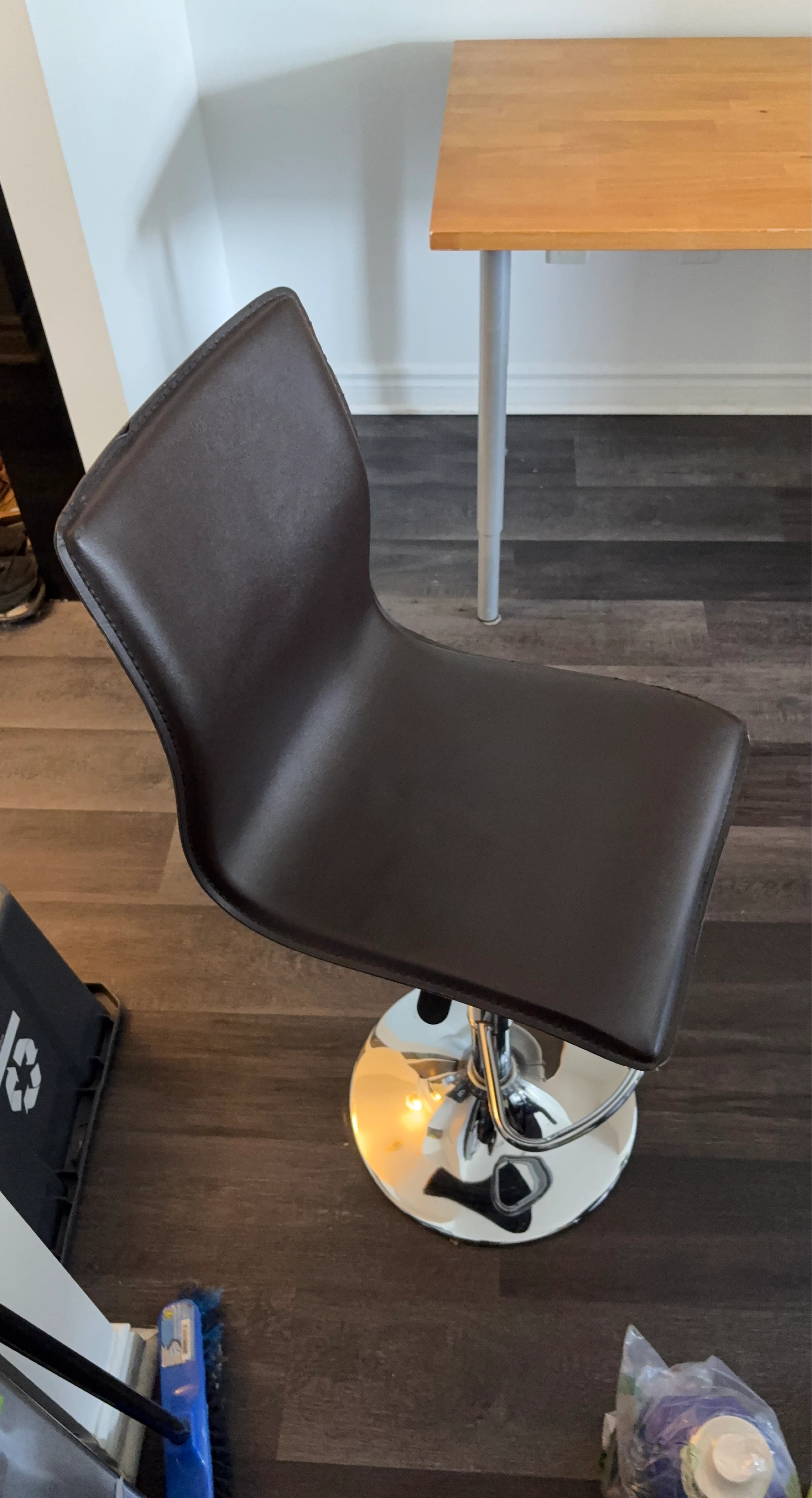 Adjustable Brown Faux Leather Bar Stool - photo 2
