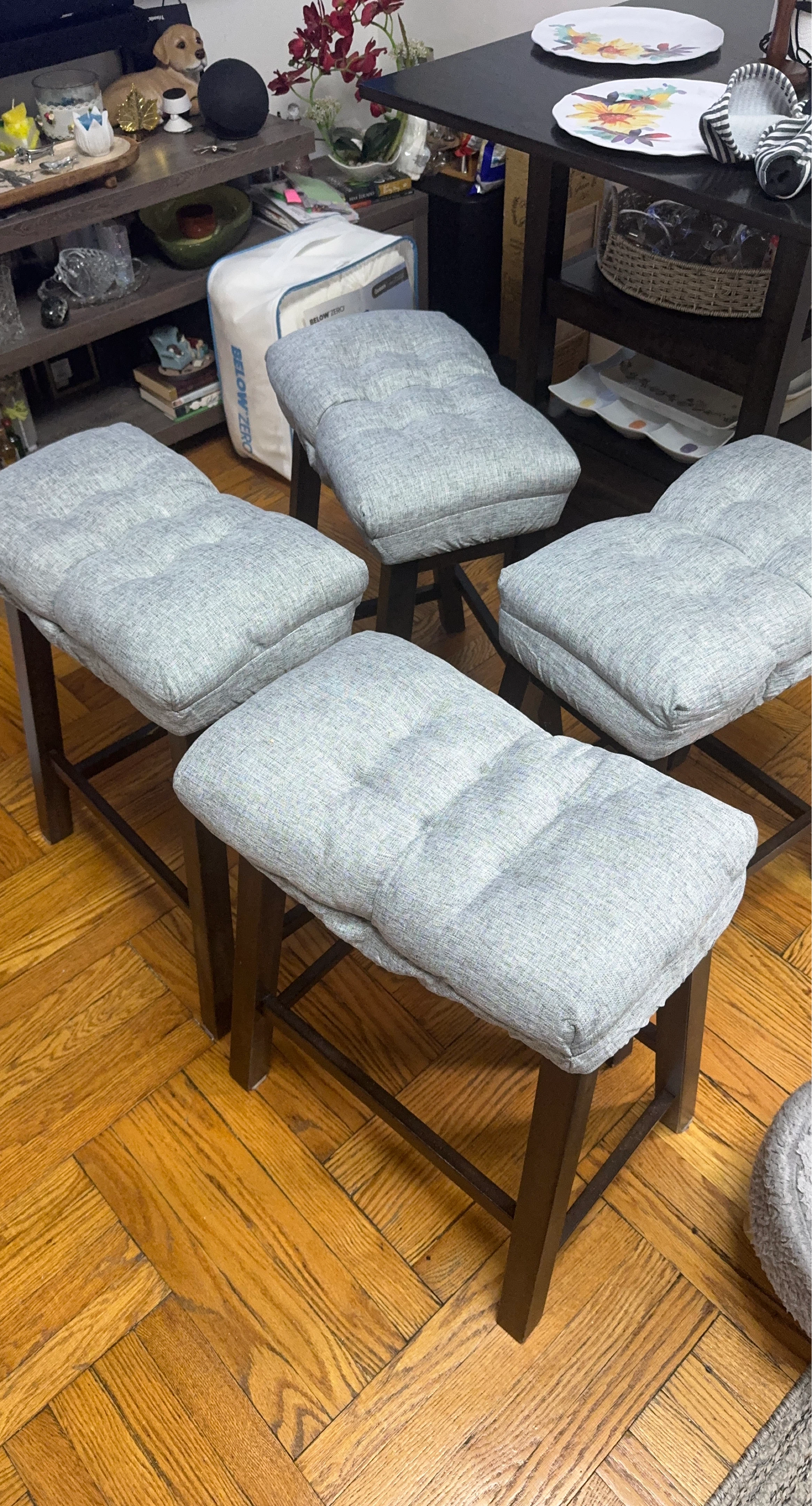 Set of 4 Gray Upholstered Bar Stools